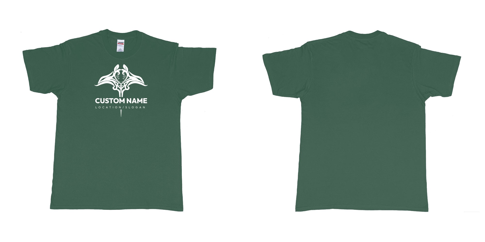 Custom tshirt design manta tribal design in fabric color forest-green choice your own text made in Bali by The Pirate Way