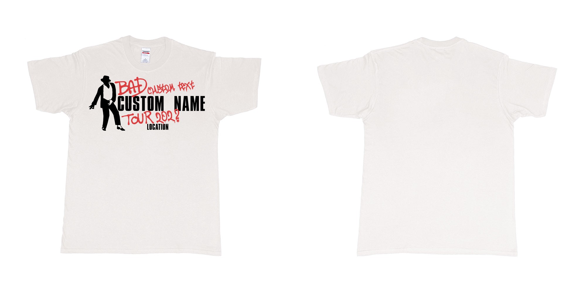 Custom tshirt design michael jackson bad tour custom name year location in fabric color white choice your own text made in Bali by The Pirate Way