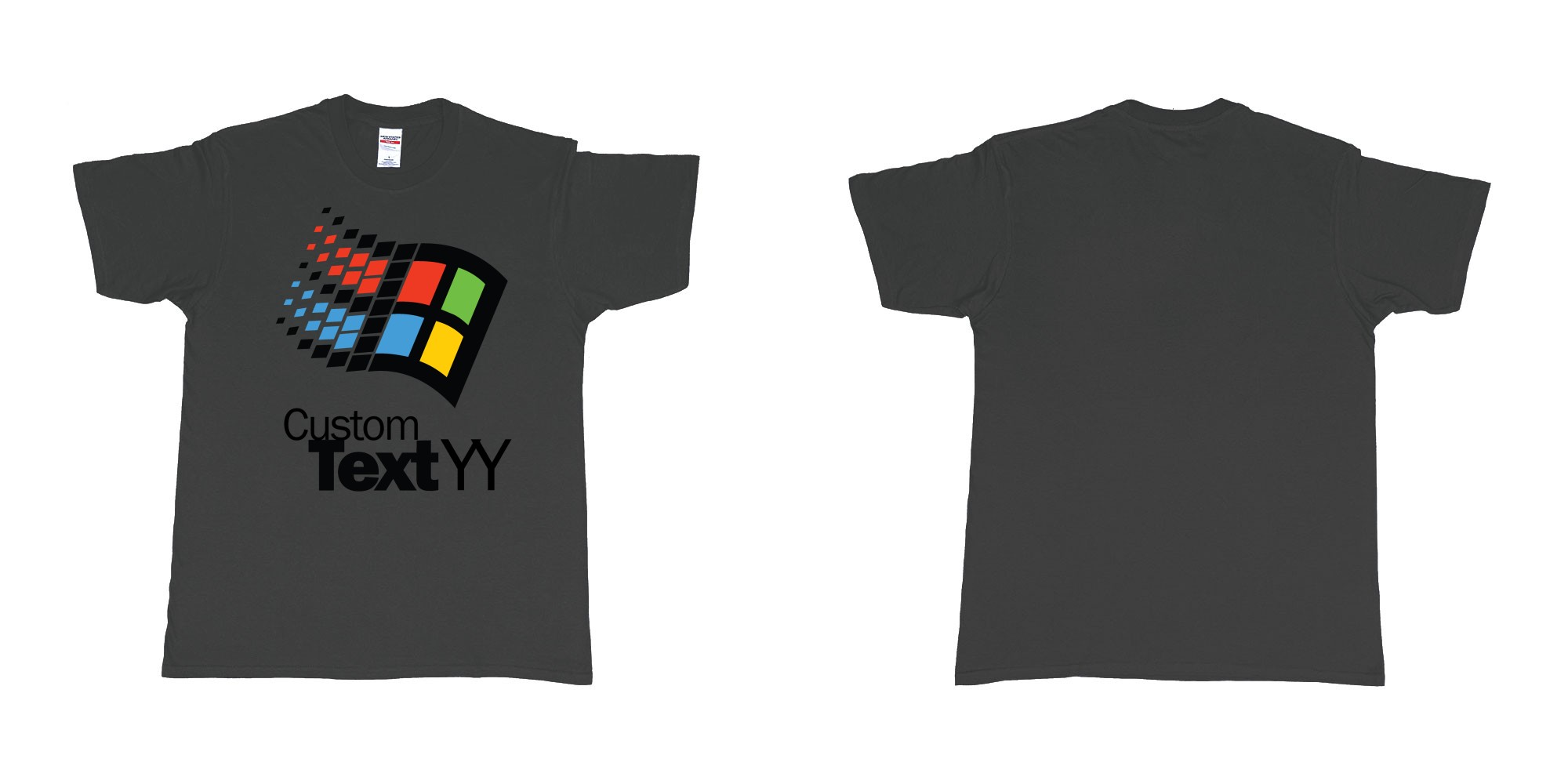 Custom tshirt design microsoft windows 95 classic logo custom text and year print in fabric color black choice your own text made in Bali by The Pirate Way