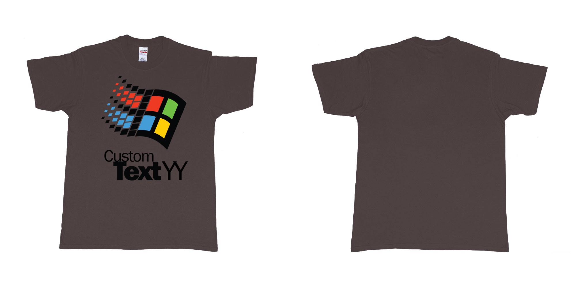 Custom tshirt design microsoft windows 95 classic logo custom text and year print in fabric color dark-chocolate choice your own text made in Bali by The Pirate Way