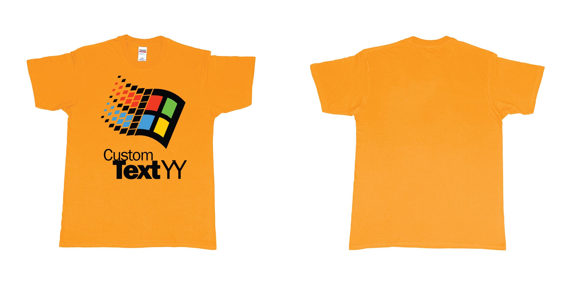 Custom tshirt design microsoft windows 95 classic logo custom text and year print in fabric color gold choice your own text made in Bali by The Pirate Way