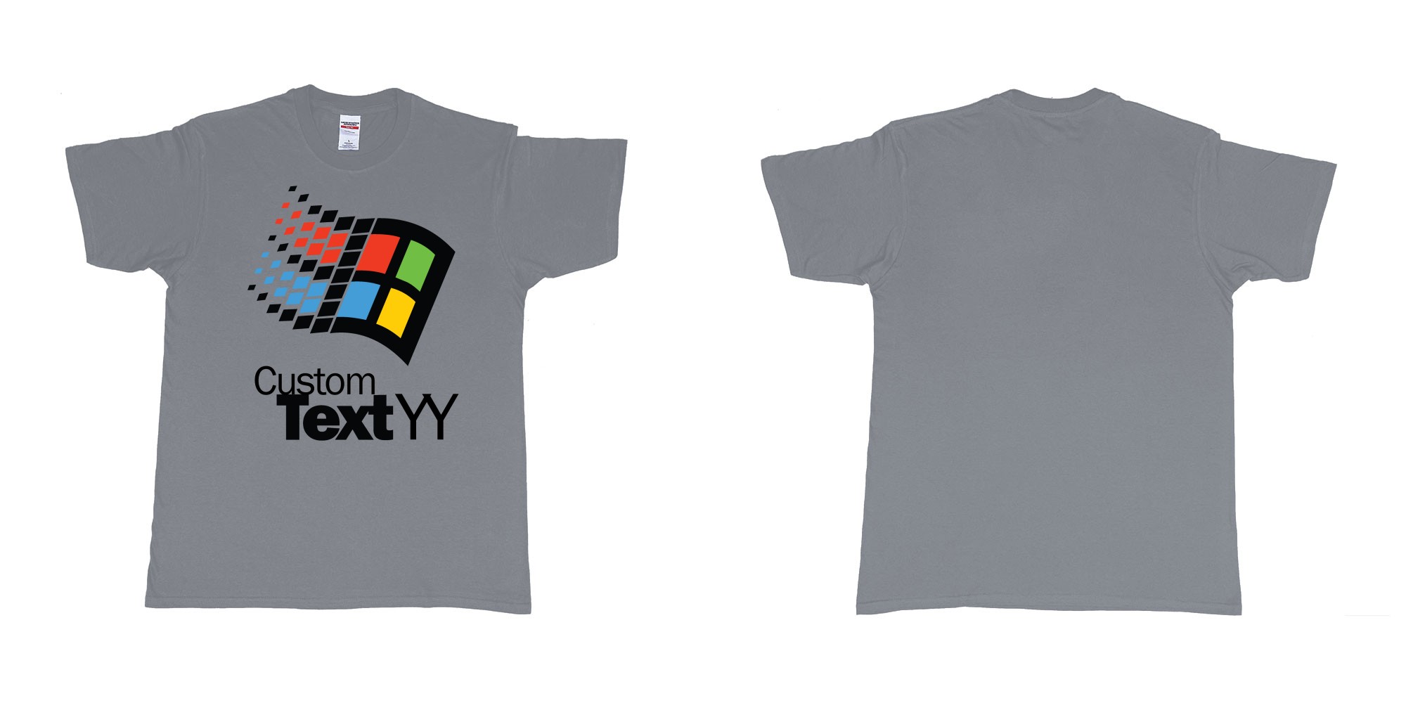 Custom tshirt design microsoft windows 95 classic logo custom text and year print in fabric color misty choice your own text made in Bali by The Pirate Way