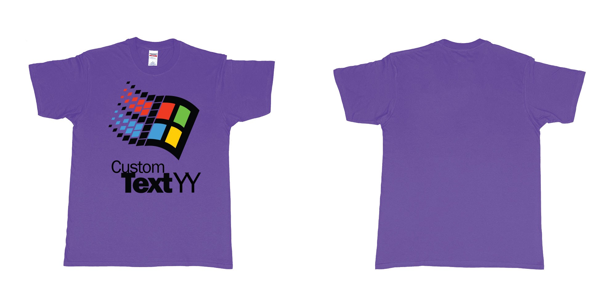 Custom tshirt design microsoft windows 95 classic logo custom text and year print in fabric color purple choice your own text made in Bali by The Pirate Way
