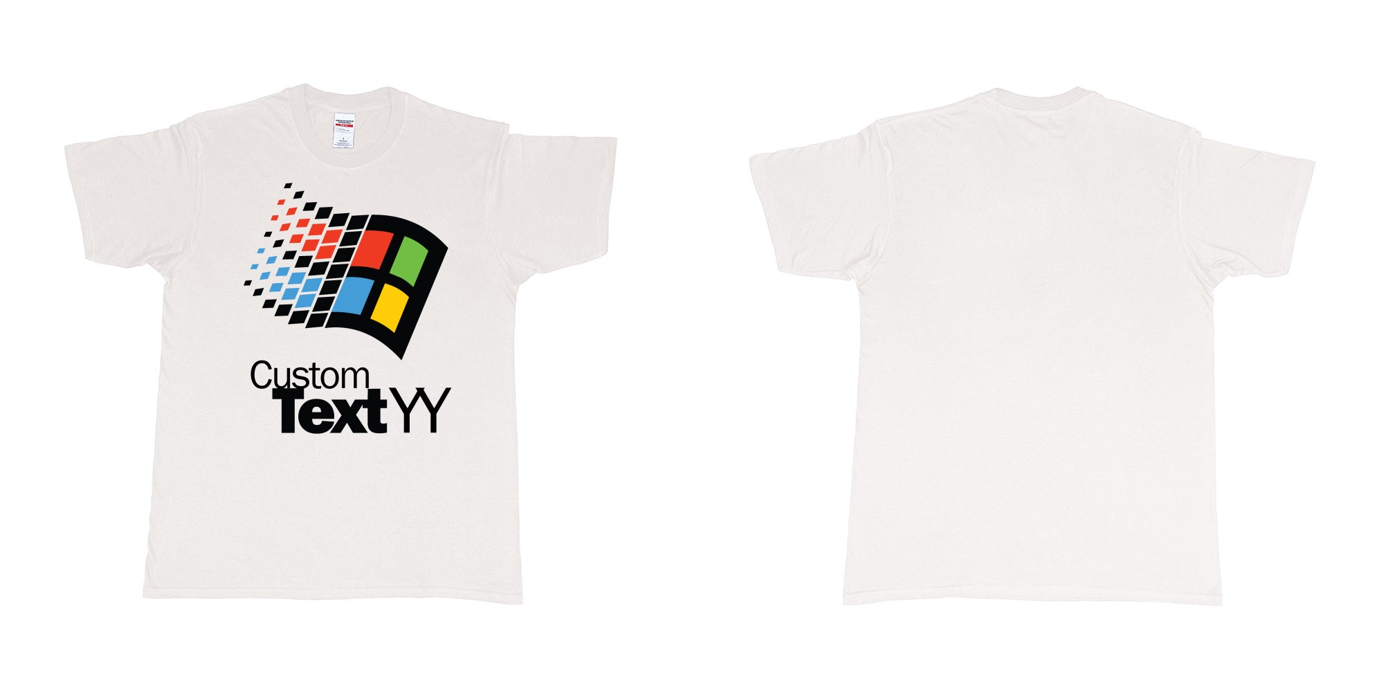 Custom tshirt design microsoft windows 95 classic logo custom text and year print in fabric color white choice your own text made in Bali by The Pirate Way