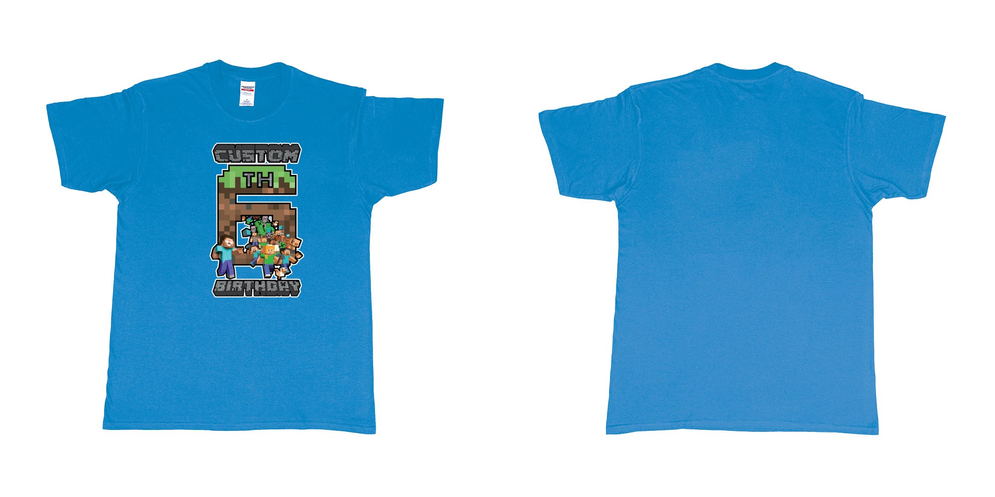 Custom tshirt design minecraft 6th birthday custom name year in fabric color sapphire choice your own text made in Bali by The Pirate Way