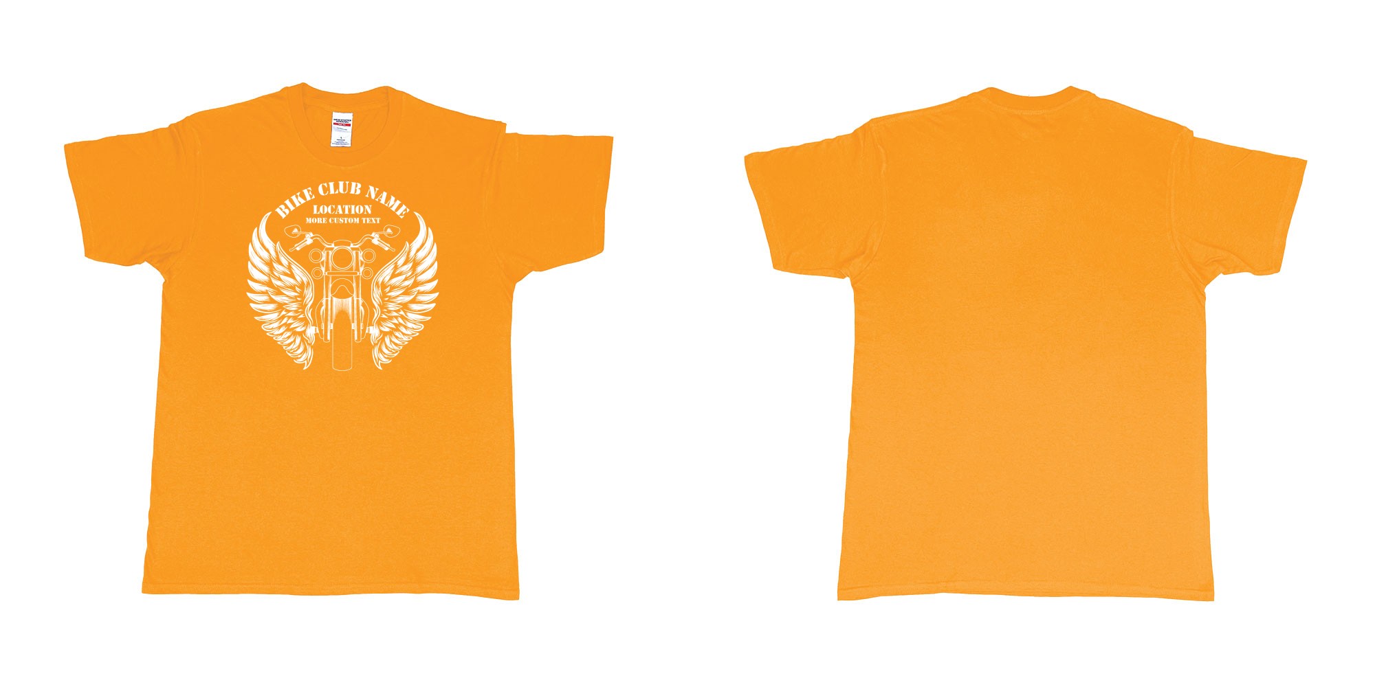 Custom tshirt design motor bike wings custom club design in fabric color gold choice your own text made in Bali by The Pirate Way