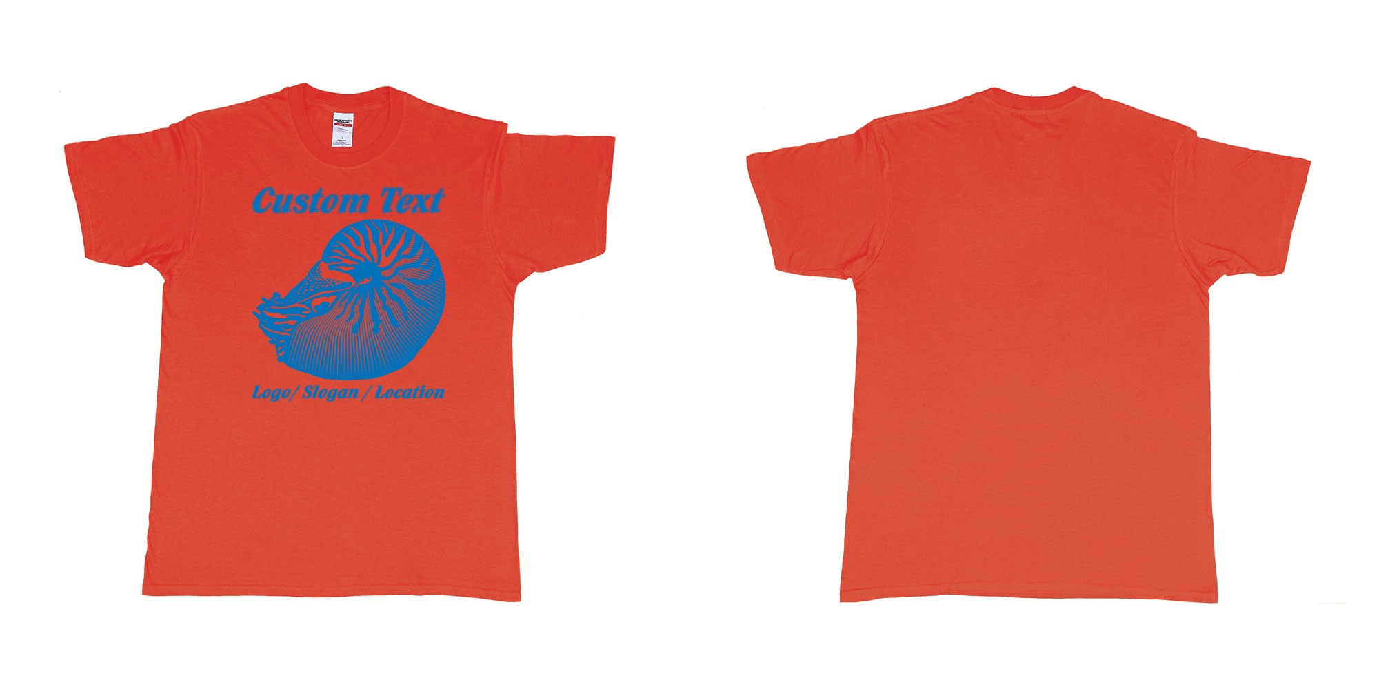 Custom tshirt design nautilus shell allonautilus diving in fabric color red choice your own text made in Bali by The Pirate Way