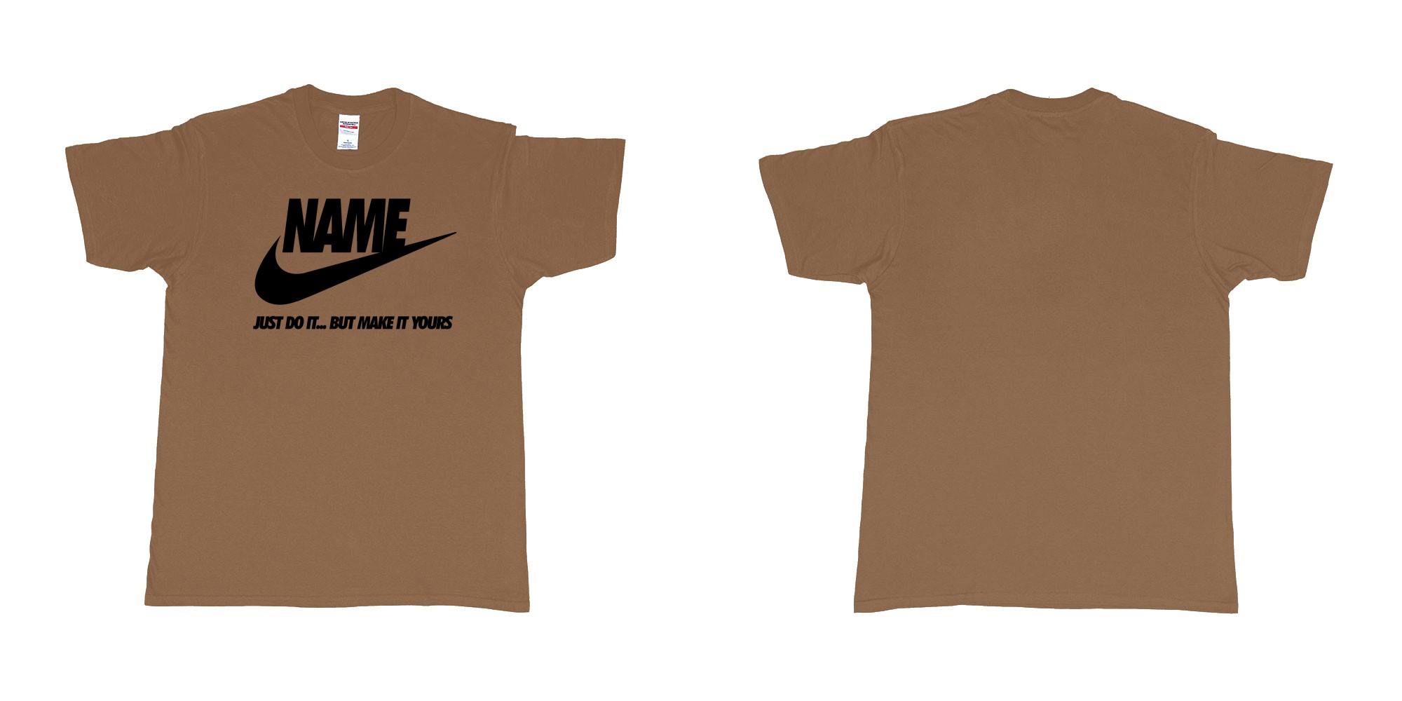 Custom tshirt design nike just do it but make yours own custom text bali in fabric color chestnut choice your own text made in Bali by The Pirate Way