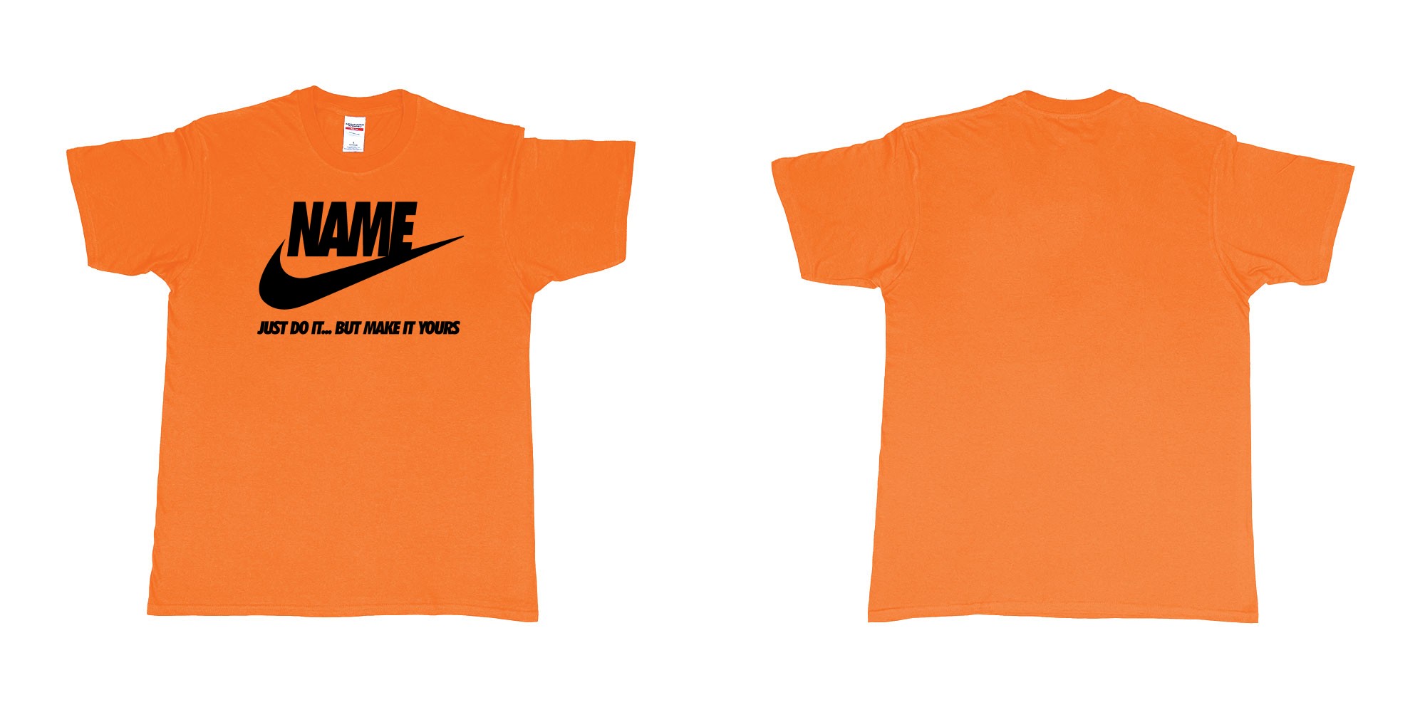 Custom tshirt design nike just do it but make yours own custom text bali in fabric color orange choice your own text made in Bali by The Pirate Way