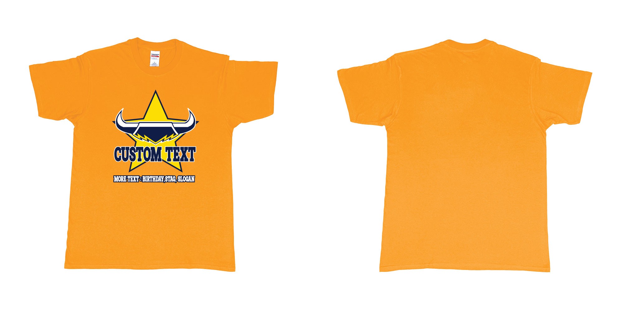 Custom tshirt design north queensland cowboys custom tshirt in fabric color gold choice your own text made in Bali by The Pirate Way