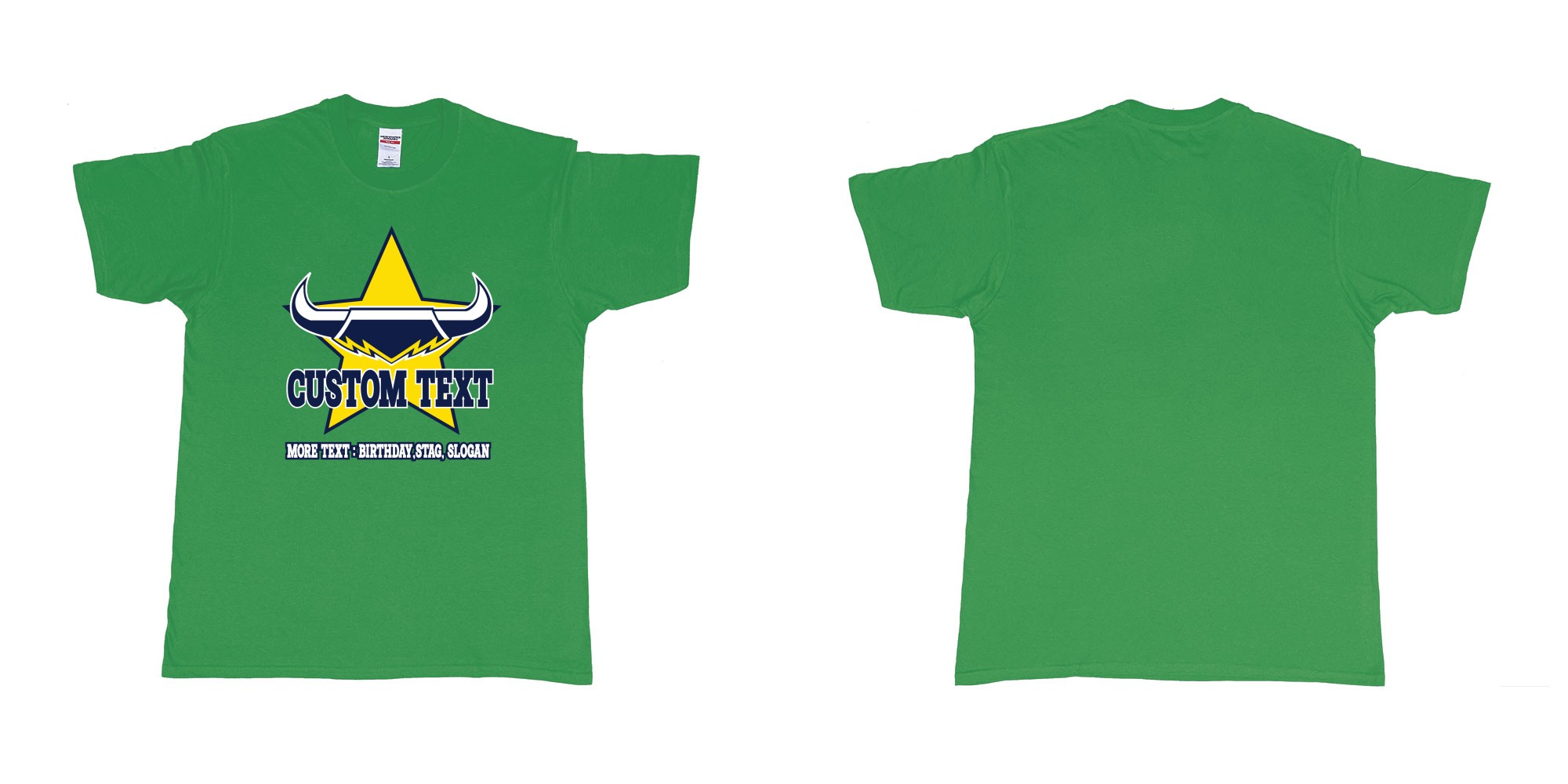 Custom tshirt design north queensland cowboys custom tshirt in fabric color irish-green choice your own text made in Bali by The Pirate Way