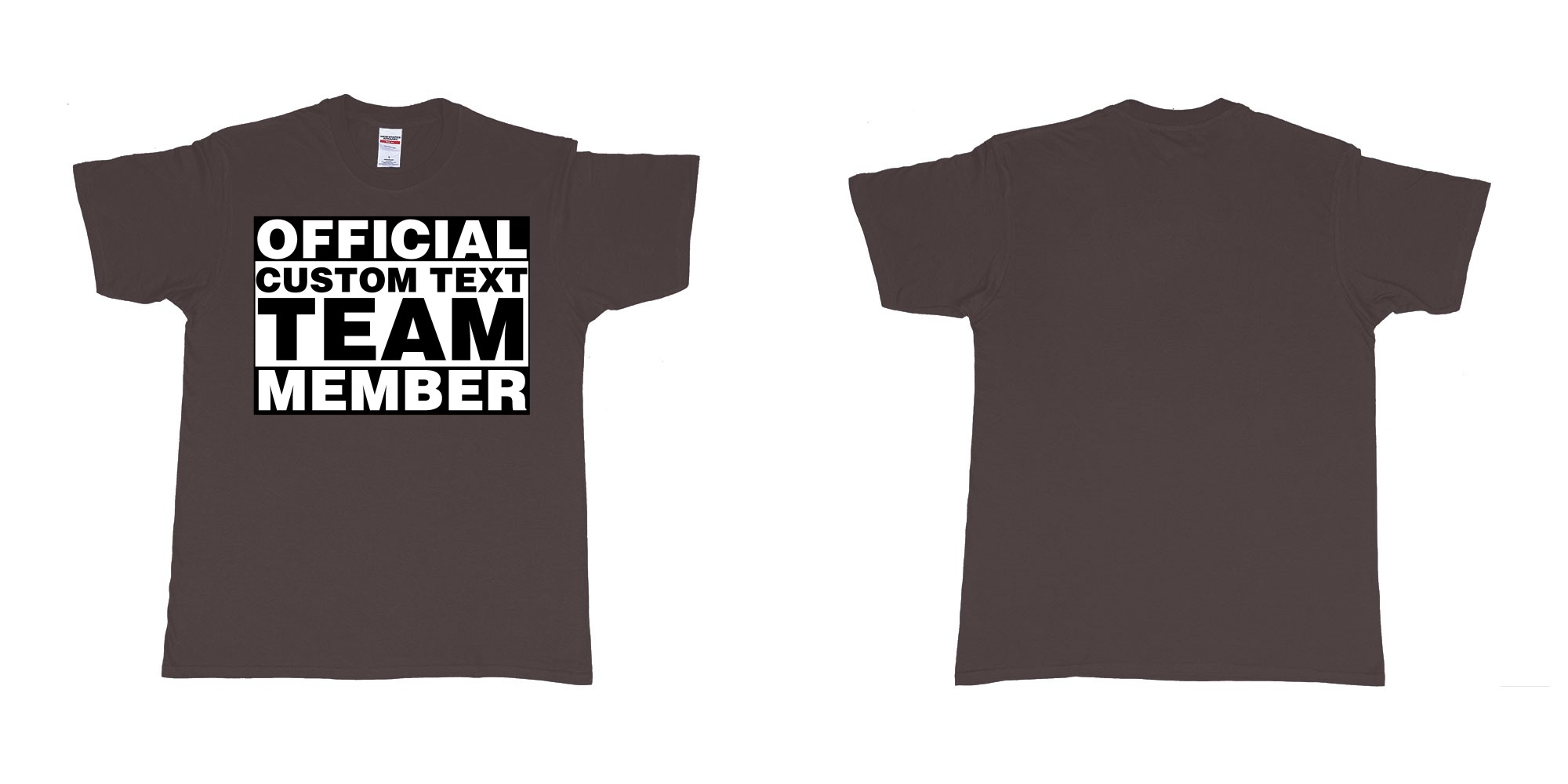 Custom tshirt design official custom text team member in fabric color dark-chocolate choice your own text made in Bali by The Pirate Way