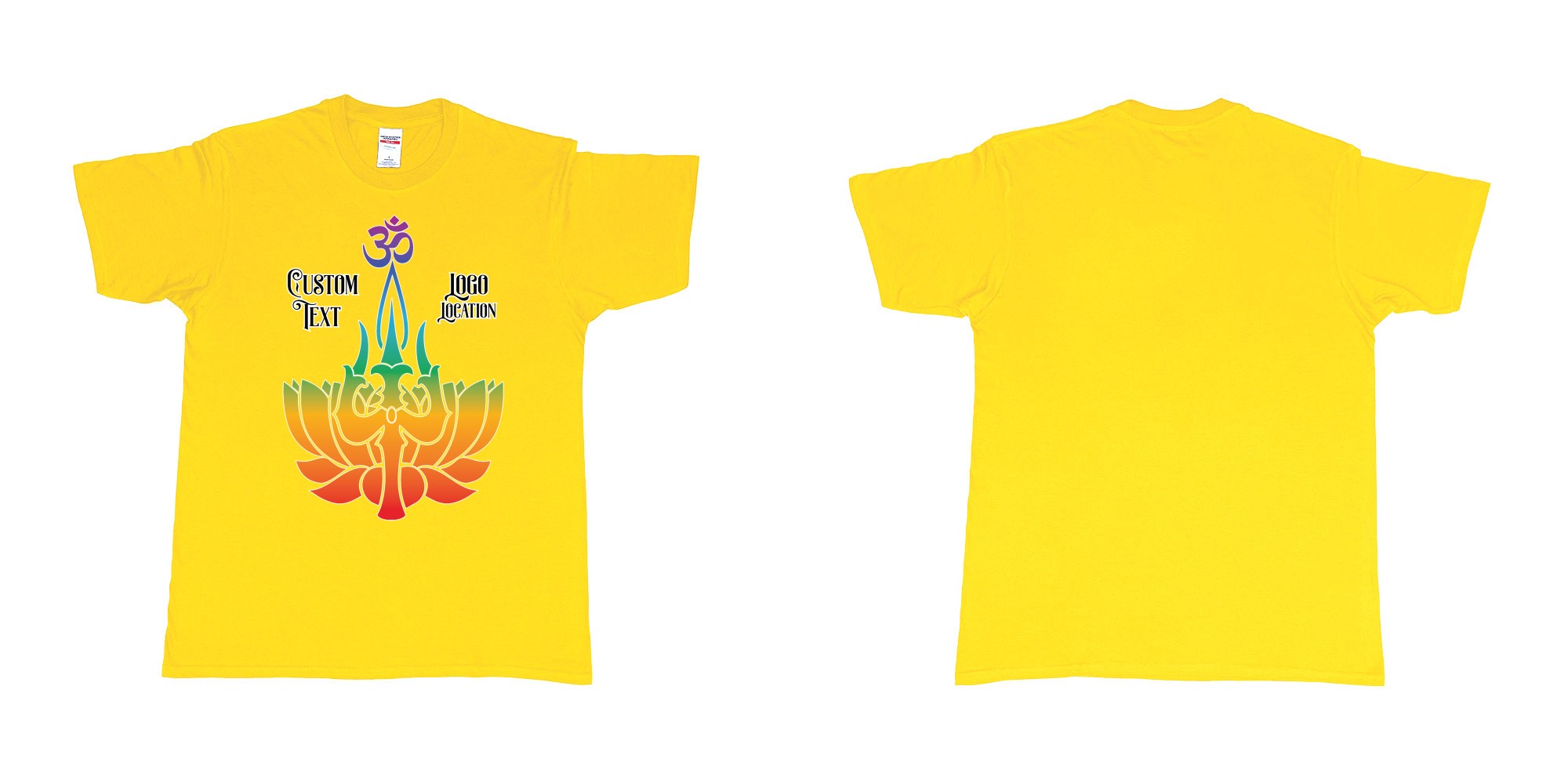 Custom tshirt design om trident lotus flower in fabric color daisy choice your own text made in Bali by The Pirate Way