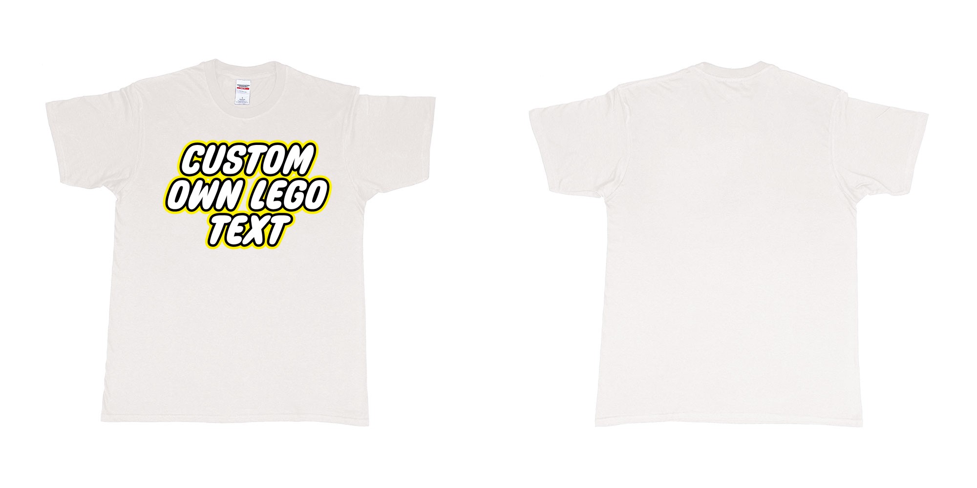 Custom tshirt design own custom lego font text tshirt printing bali in fabric color white choice your own text made in Bali by The Pirate Way