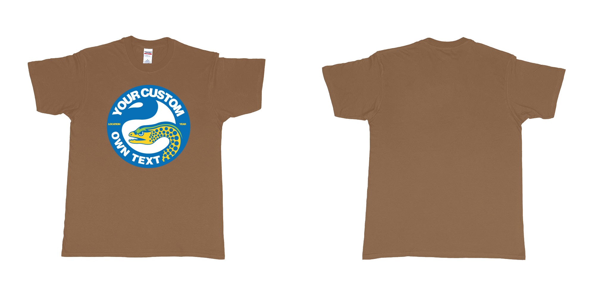 Custom tshirt design parramatta eels own custom logo nrl teeshirt in fabric color chestnut choice your own text made in Bali by The Pirate Way