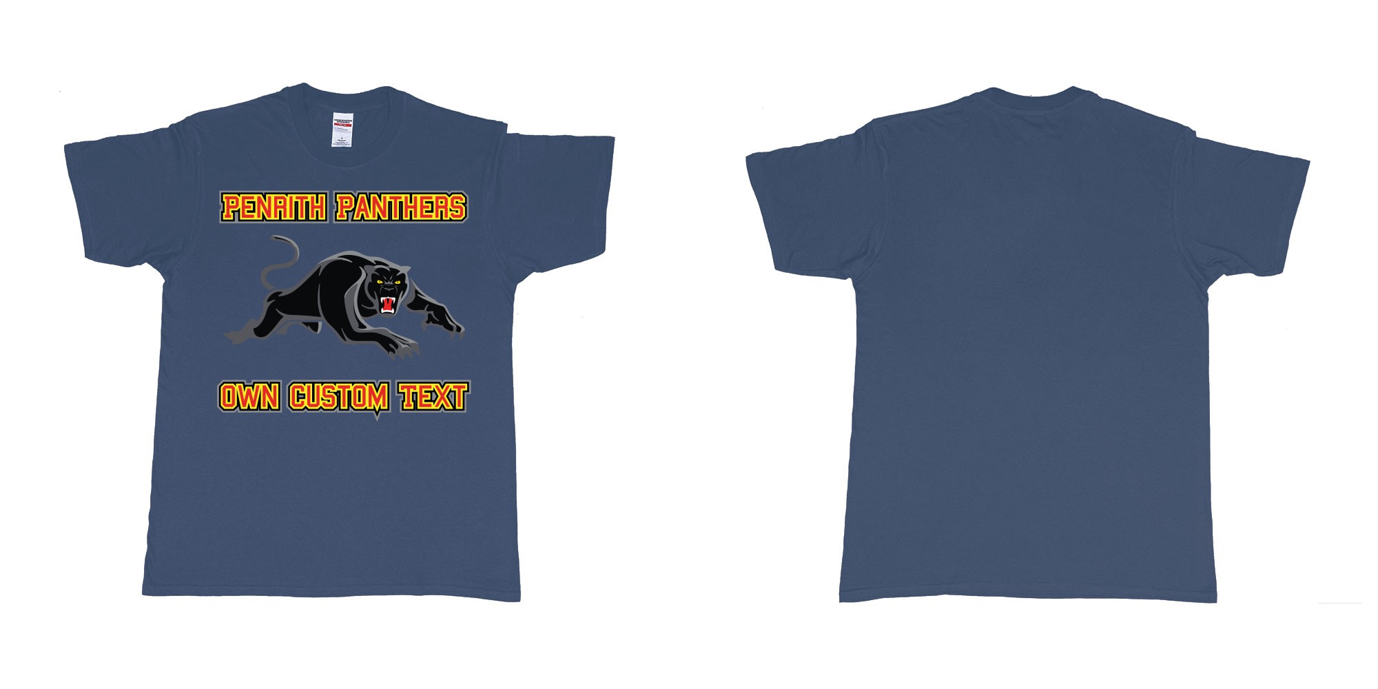 Custom tshirt design penrith panthers logo on demand custom printing in fabric color navy choice your own text made in Bali by The Pirate Way