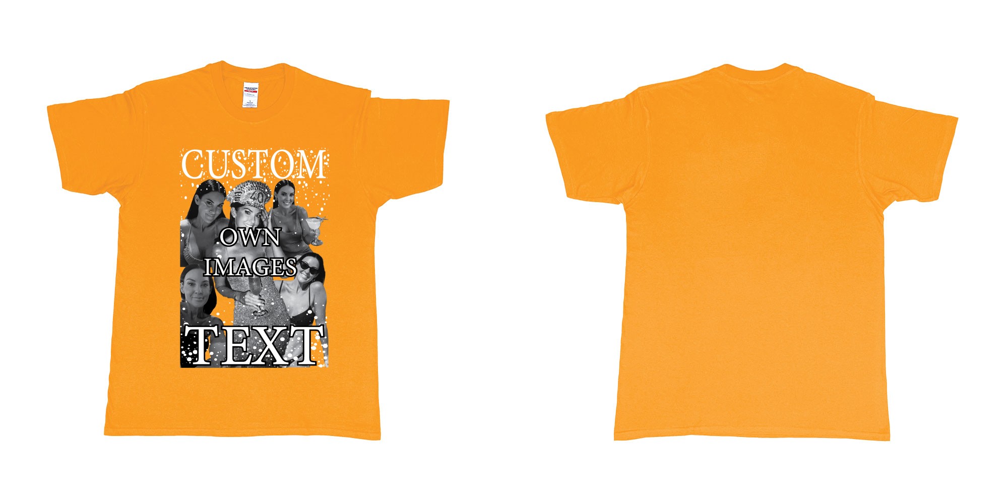 Custom tshirt design photo collage bootleg personalised photos text design black white in fabric color gold choice your own text made in Bali by The Pirate Way