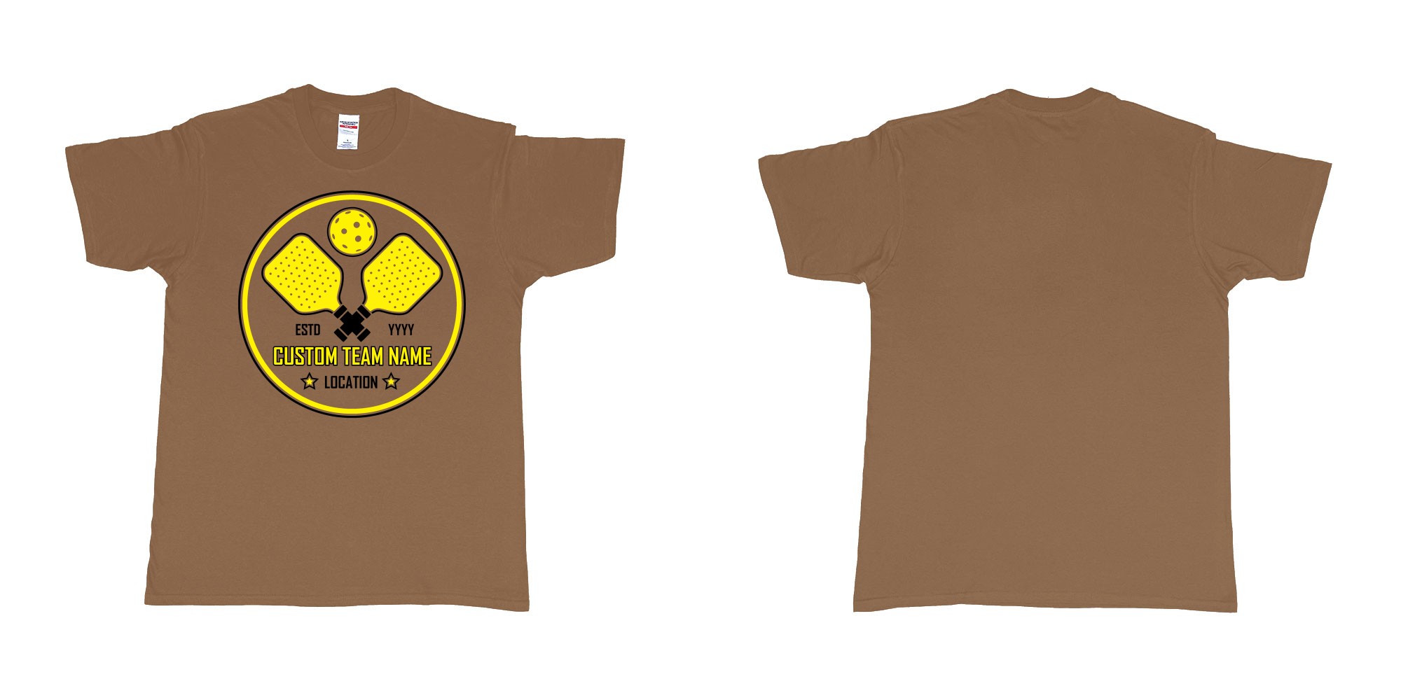 Custom tshirt design pickleball club team own custom design print bali in fabric color chestnut choice your own text made in Bali by The Pirate Way