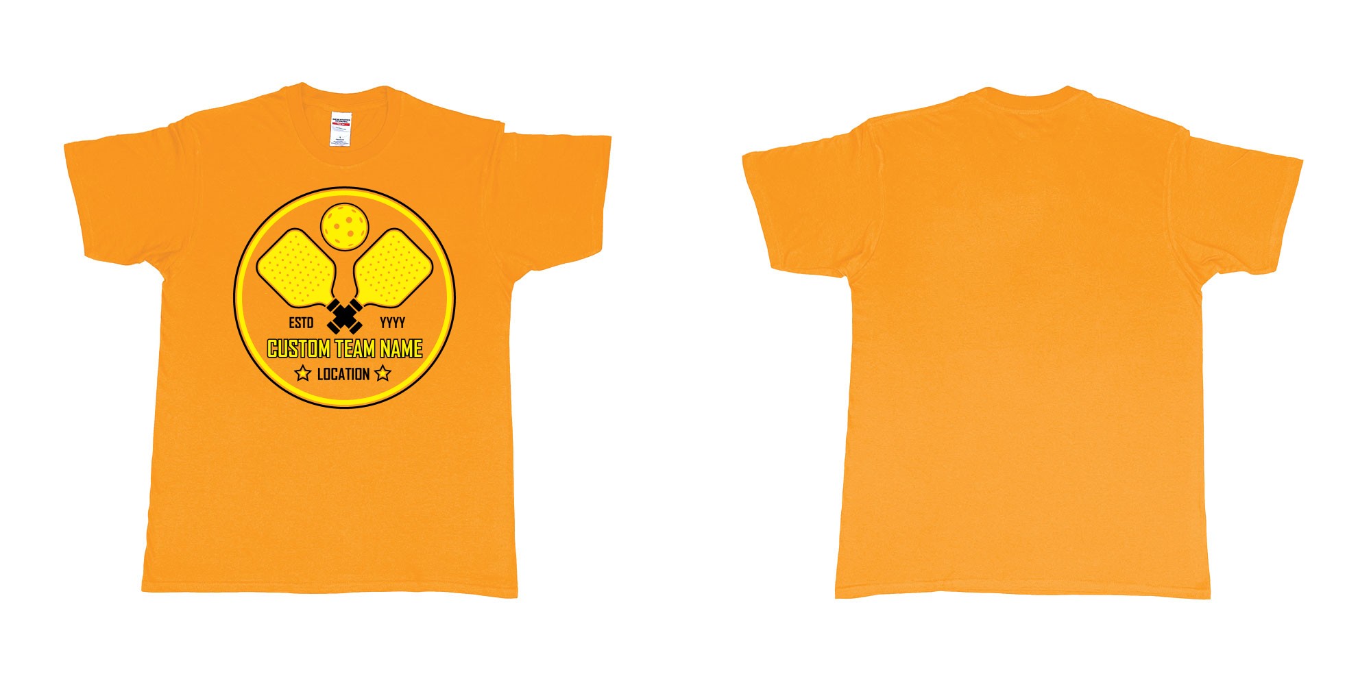 Custom tshirt design pickleball club team own custom design print bali in fabric color gold choice your own text made in Bali by The Pirate Way