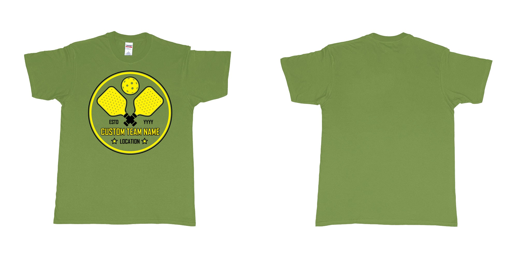 Custom tshirt design pickleball club team own custom design print bali in fabric color military-green choice your own text made in Bali by The Pirate Way