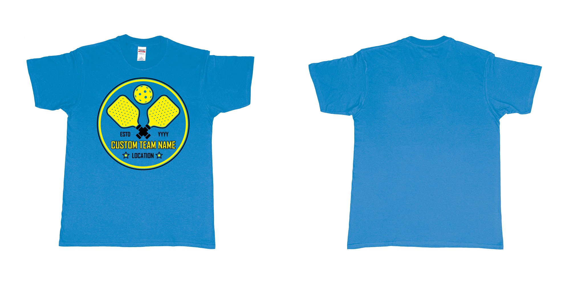 Custom tshirt design pickleball club team own custom design print bali in fabric color sapphire choice your own text made in Bali by The Pirate Way