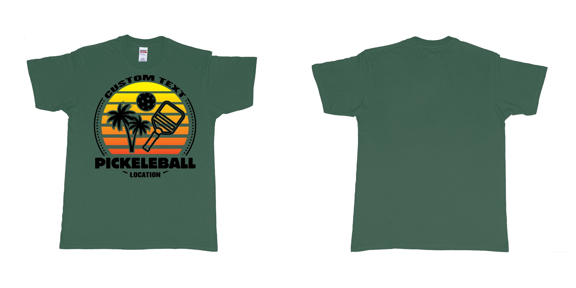 Custom tshirt design pickleball sunset club team own custom design print bali print in fabric color forest-green choice your own text made in Bali by The Pirate Way