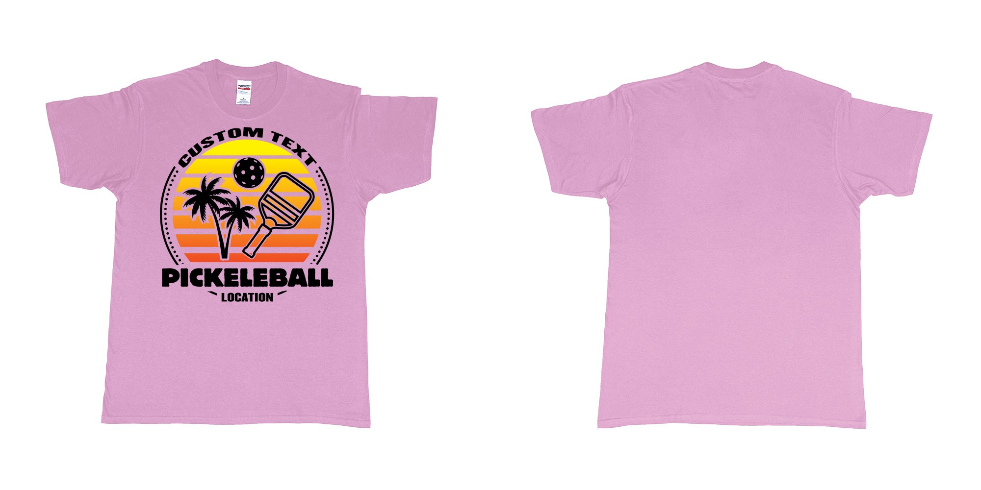 Custom tshirt design pickleball sunset club team own custom design print bali print in fabric color light-pink choice your own text made in Bali by The Pirate Way