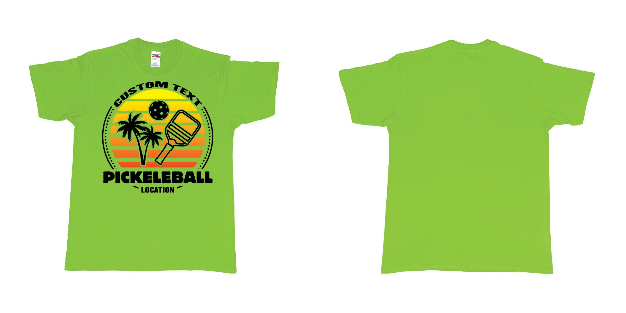 Custom tshirt design pickleball sunset club team own custom design print bali print in fabric color lime choice your own text made in Bali by The Pirate Way