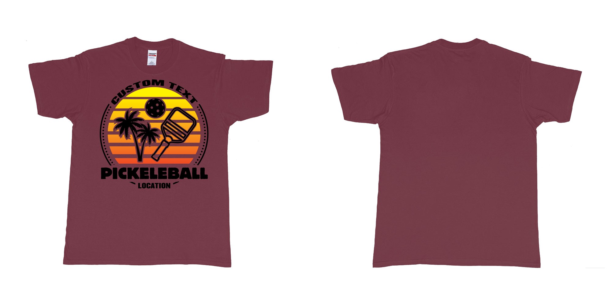 Custom tshirt design pickleball sunset club team own custom design print bali print in fabric color marron choice your own text made in Bali by The Pirate Way
