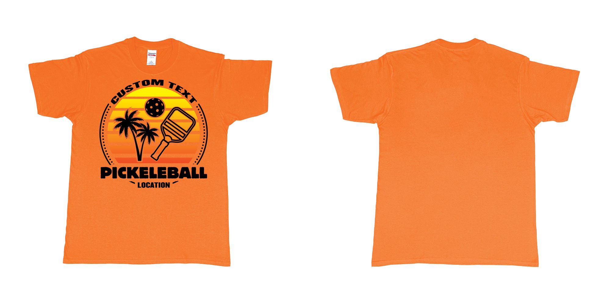 Custom tshirt design pickleball sunset club team own custom design print bali print in fabric color orange choice your own text made in Bali by The Pirate Way