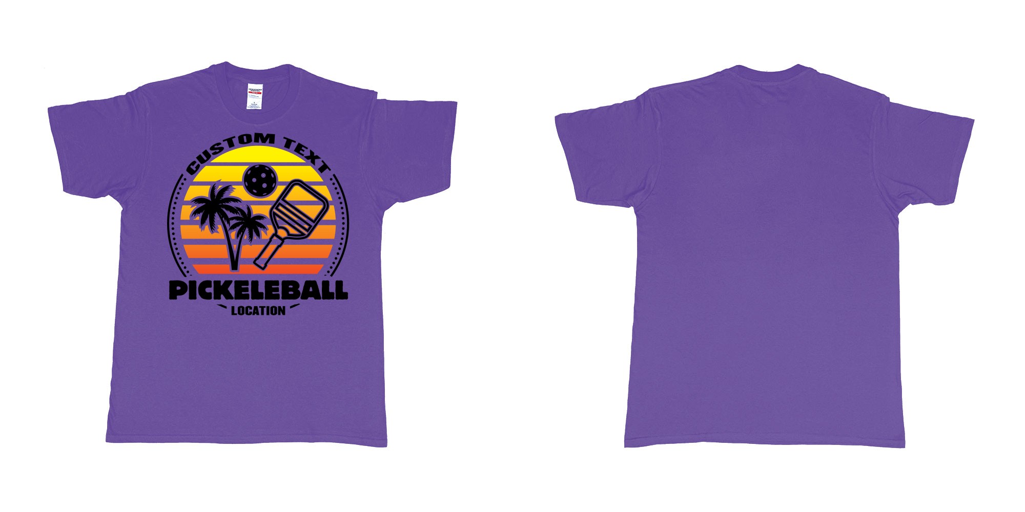 Custom tshirt design pickleball sunset club team own custom design print bali print in fabric color purple choice your own text made in Bali by The Pirate Way