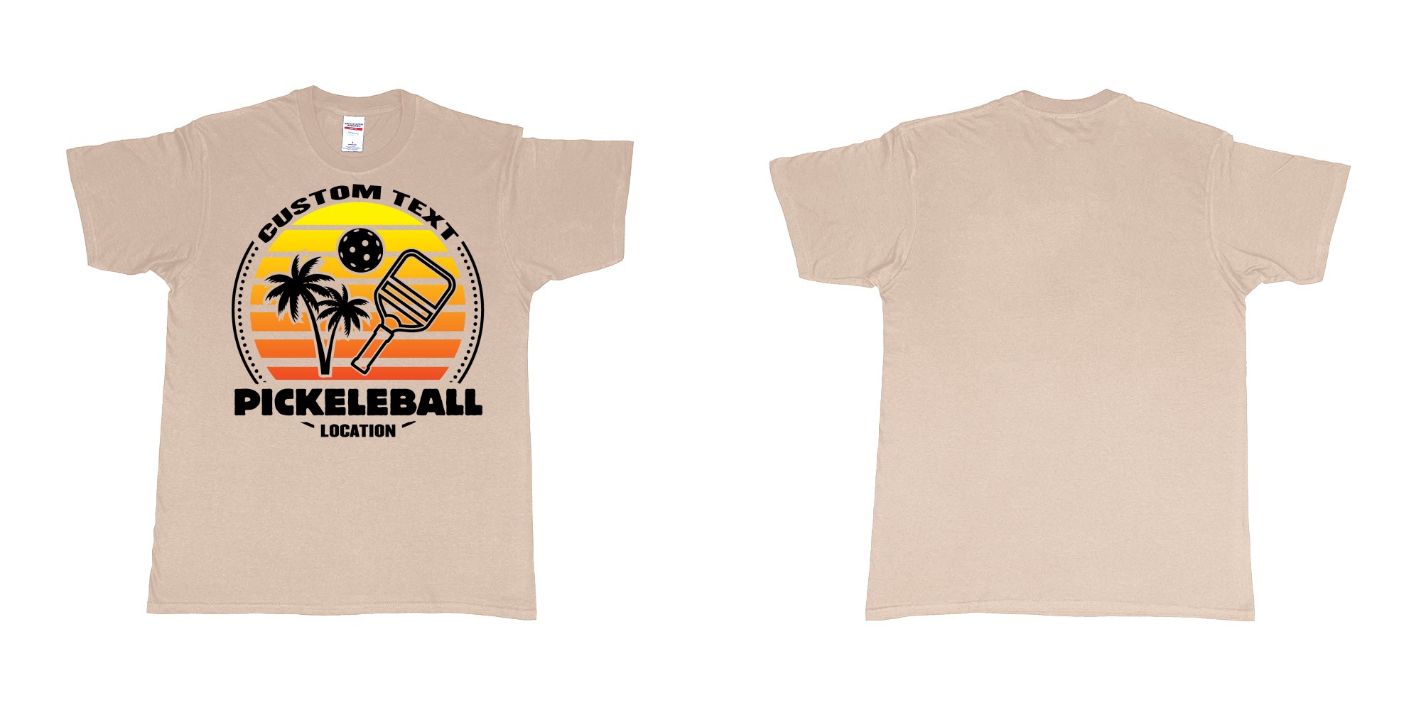 Custom tshirt design pickleball sunset club team own custom design print bali print in fabric color sand choice your own text made in Bali by The Pirate Way
