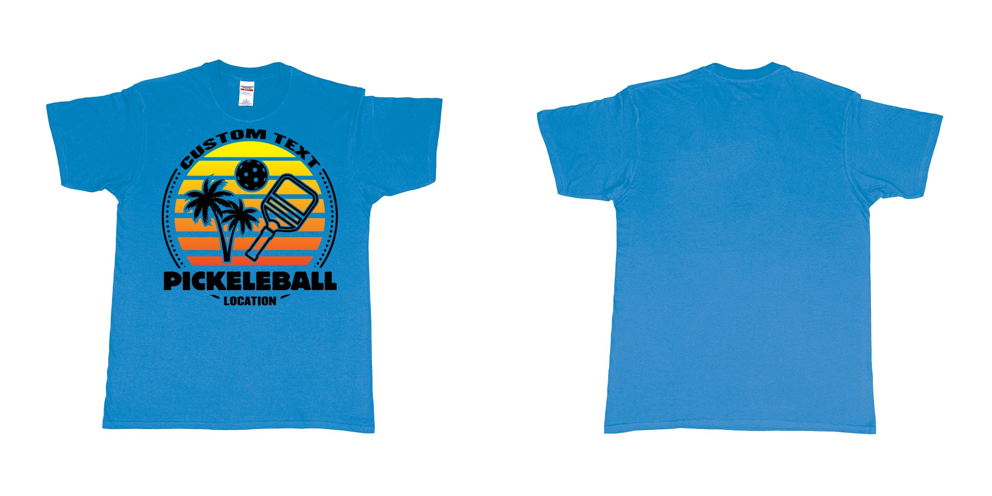Custom tshirt design pickleball sunset club team own custom design print bali print in fabric color sapphire choice your own text made in Bali by The Pirate Way