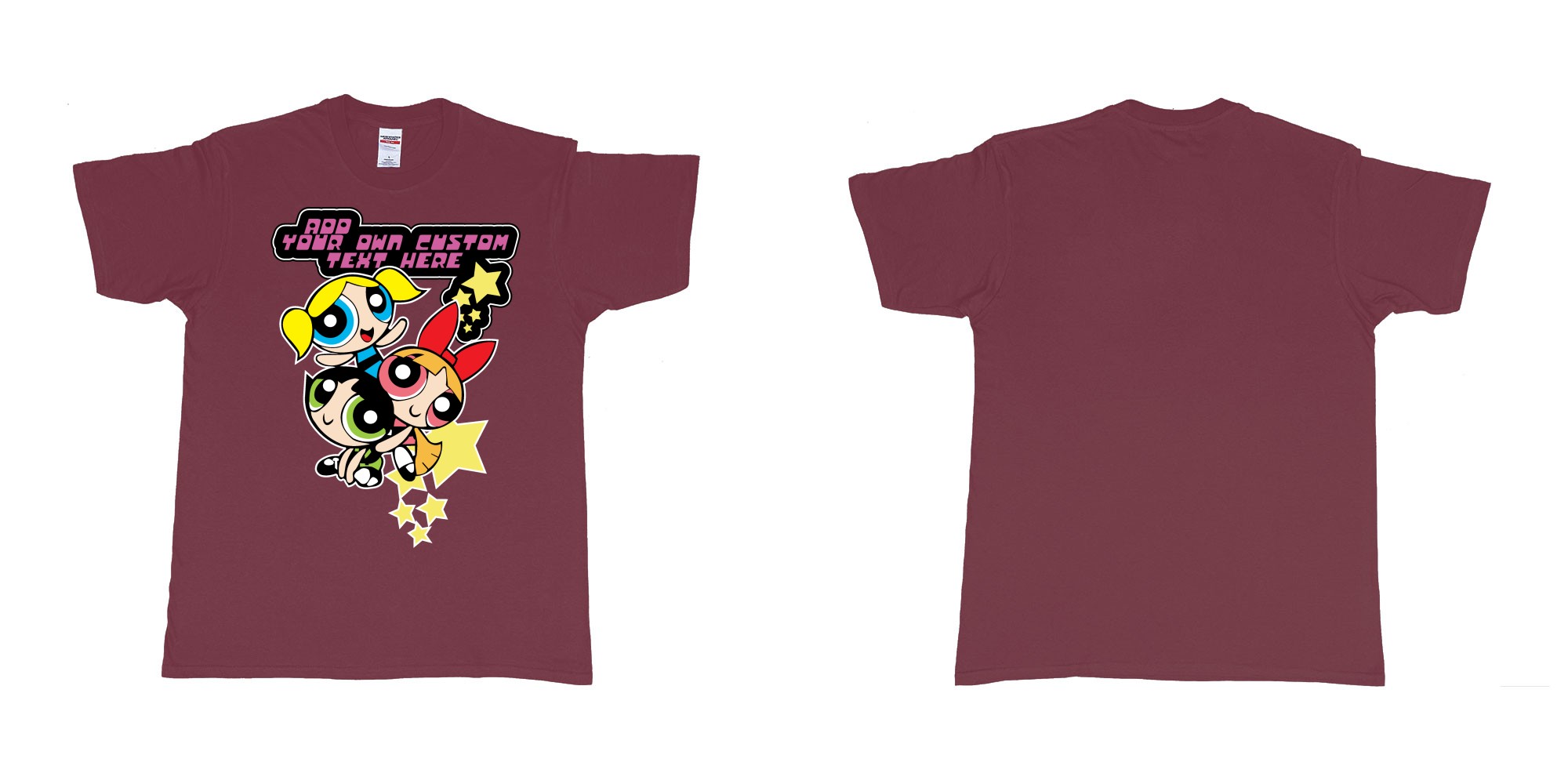Custom tshirt design powerpuff girls add custom own text printing in fabric color marron choice your own text made in Bali by The Pirate Way