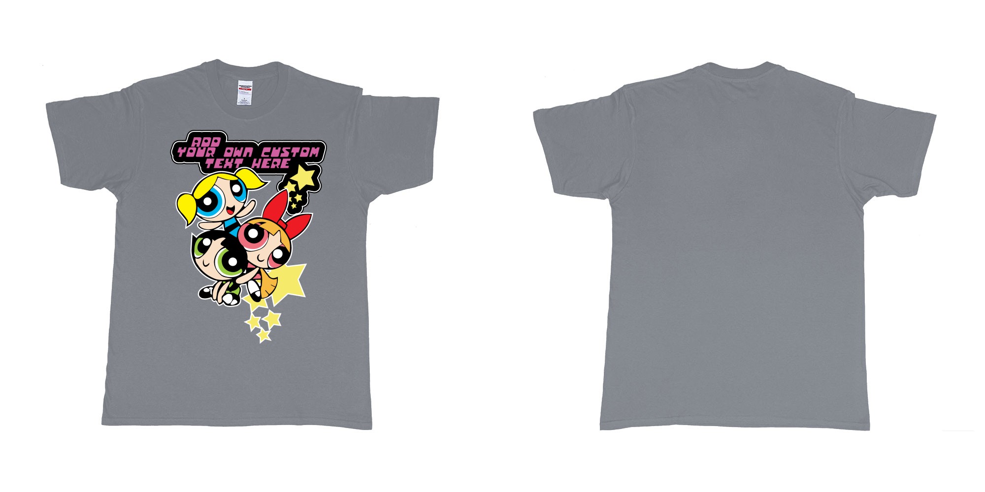 Custom tshirt design powerpuff girls add custom own text printing in fabric color misty choice your own text made in Bali by The Pirate Way