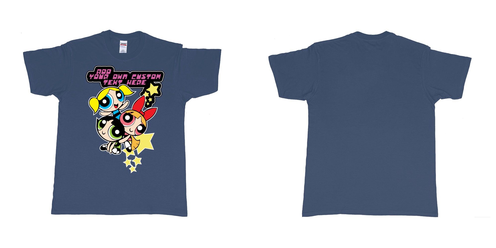 Custom tshirt design powerpuff girls add custom own text printing in fabric color navy choice your own text made in Bali by The Pirate Way