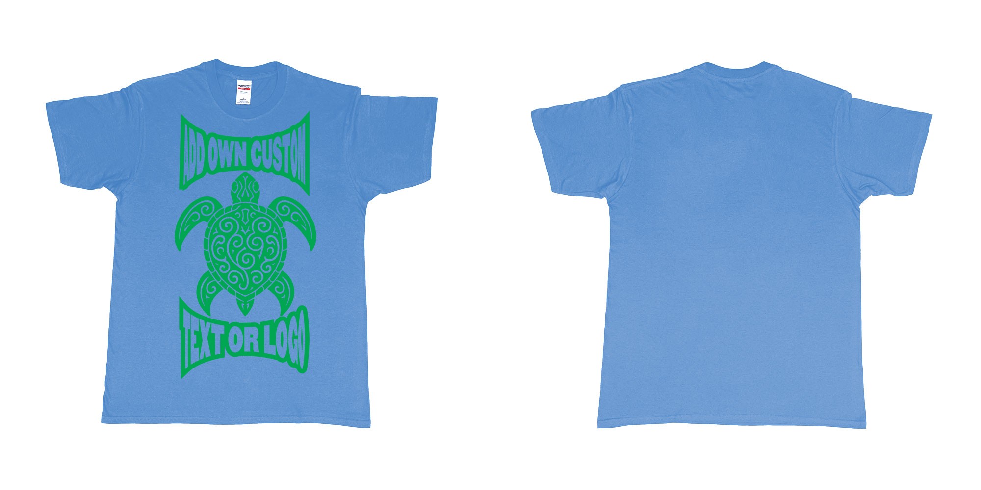 Custom tshirt design print turtle tribal add own custom text or logo bali design in fabric color carolina-blue choice your own text made in Bali by The Pirate Way