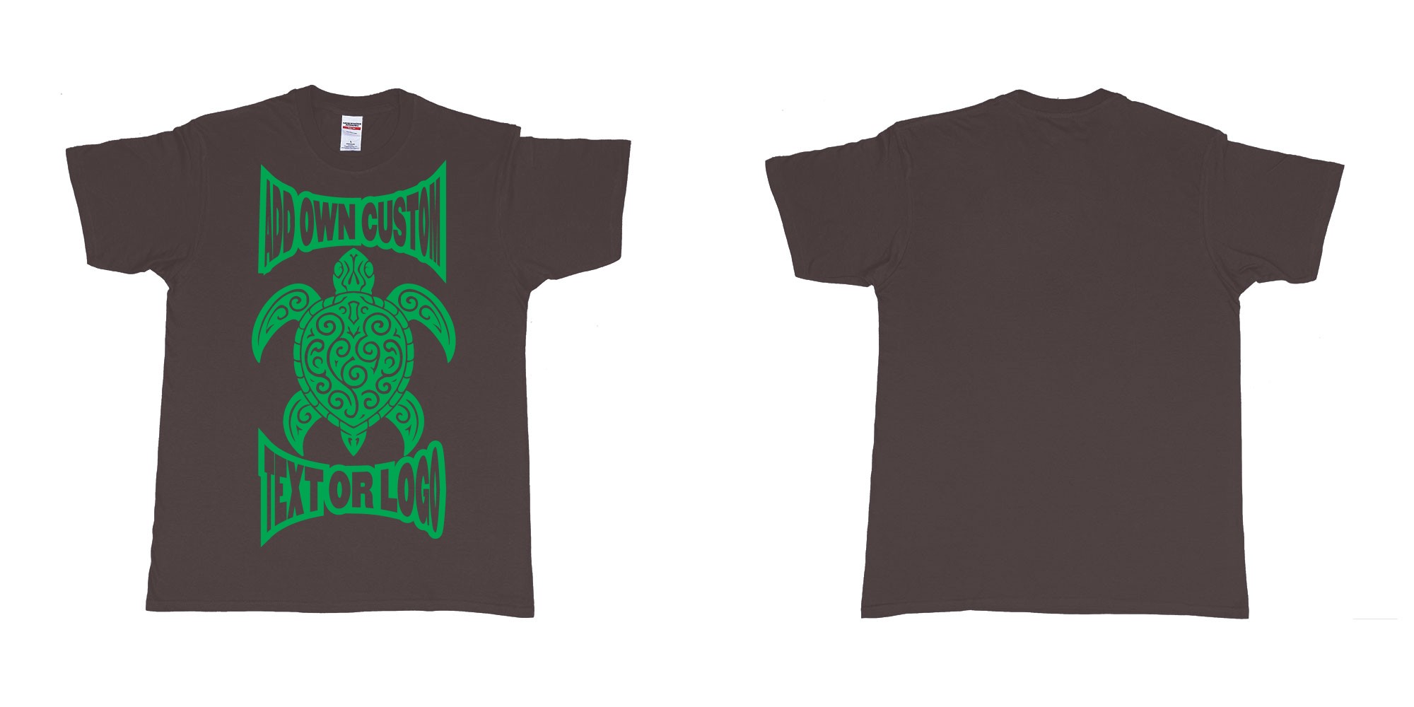 Custom tshirt design print turtle tribal add own custom text or logo bali design in fabric color dark-chocolate choice your own text made in Bali by The Pirate Way