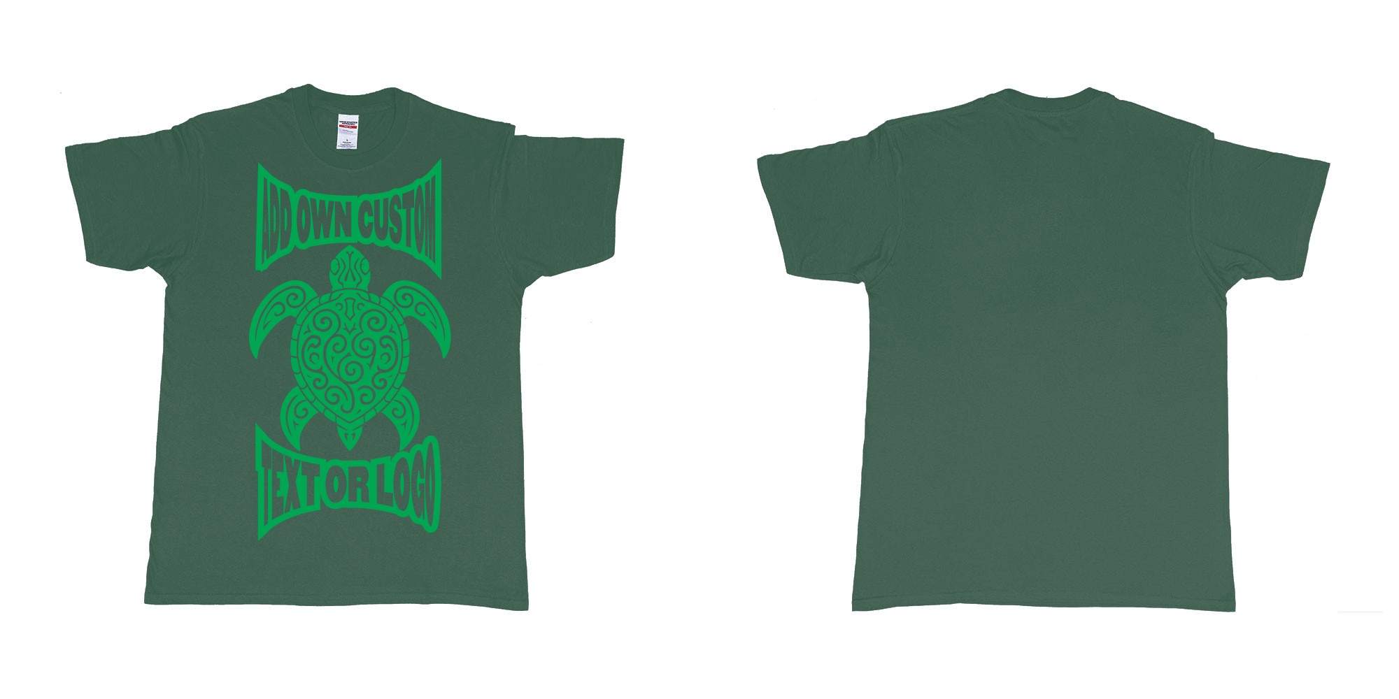 Custom tshirt design print turtle tribal add own custom text or logo bali design in fabric color forest-green choice your own text made in Bali by The Pirate Way