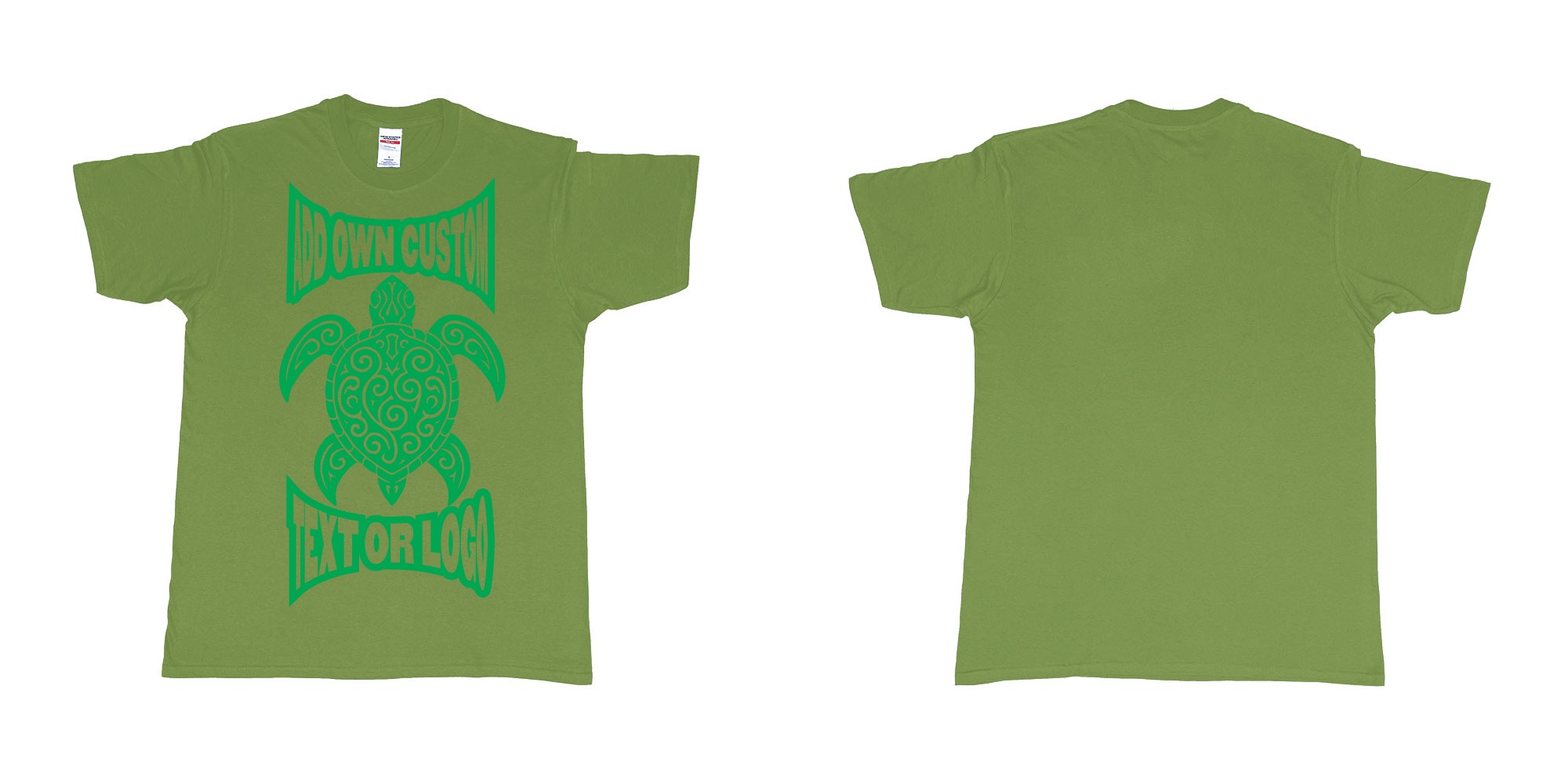 Custom tshirt design print turtle tribal add own custom text or logo bali design in fabric color military-green choice your own text made in Bali by The Pirate Way