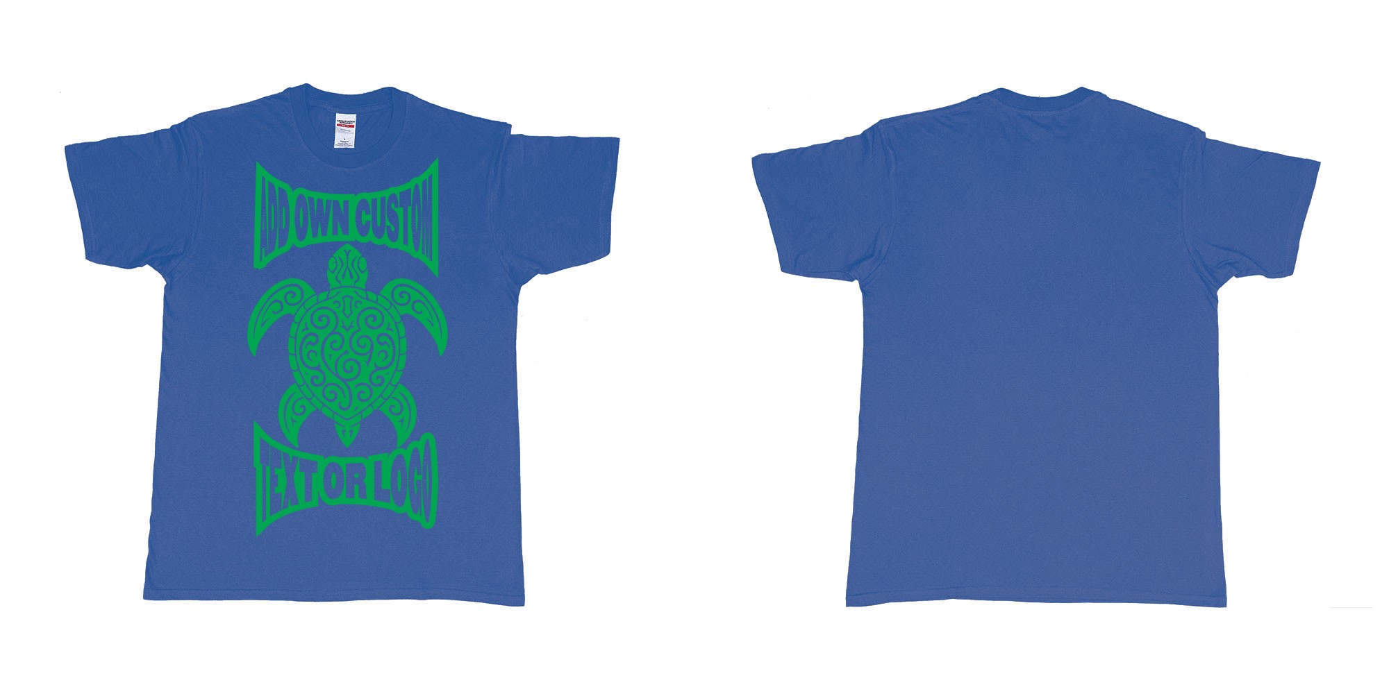 Custom tshirt design print turtle tribal add own custom text or logo bali design in fabric color royal-blue choice your own text made in Bali by The Pirate Way