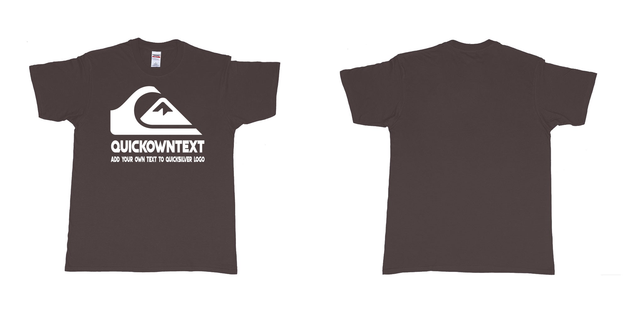 Custom tshirt design quiksilver bali surf logo wave add own text printing in fabric color dark-chocolate choice your own text made in Bali by The Pirate Way