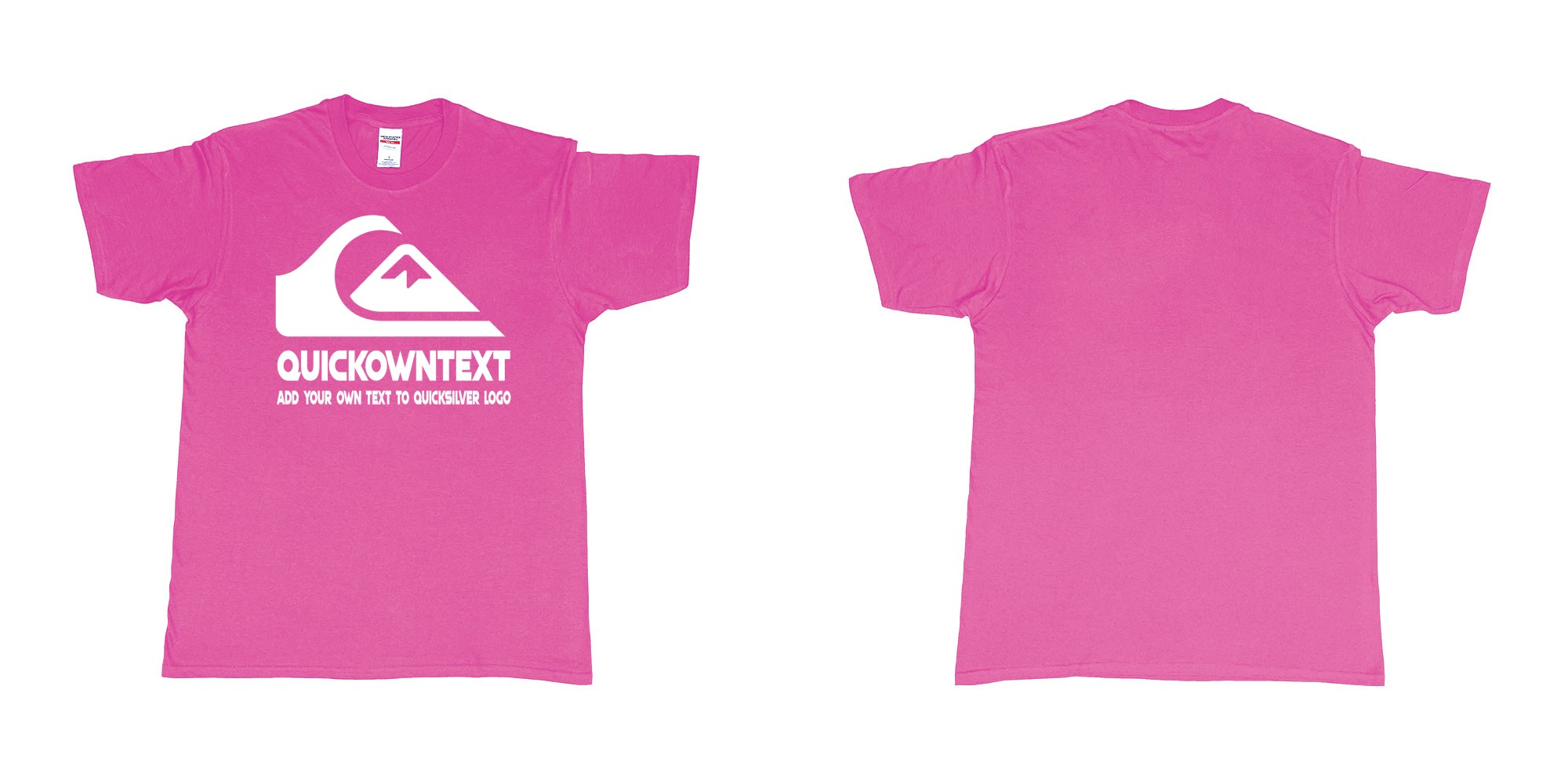 Custom tshirt design quiksilver bali surf logo wave add own text printing in fabric color heliconia choice your own text made in Bali by The Pirate Way