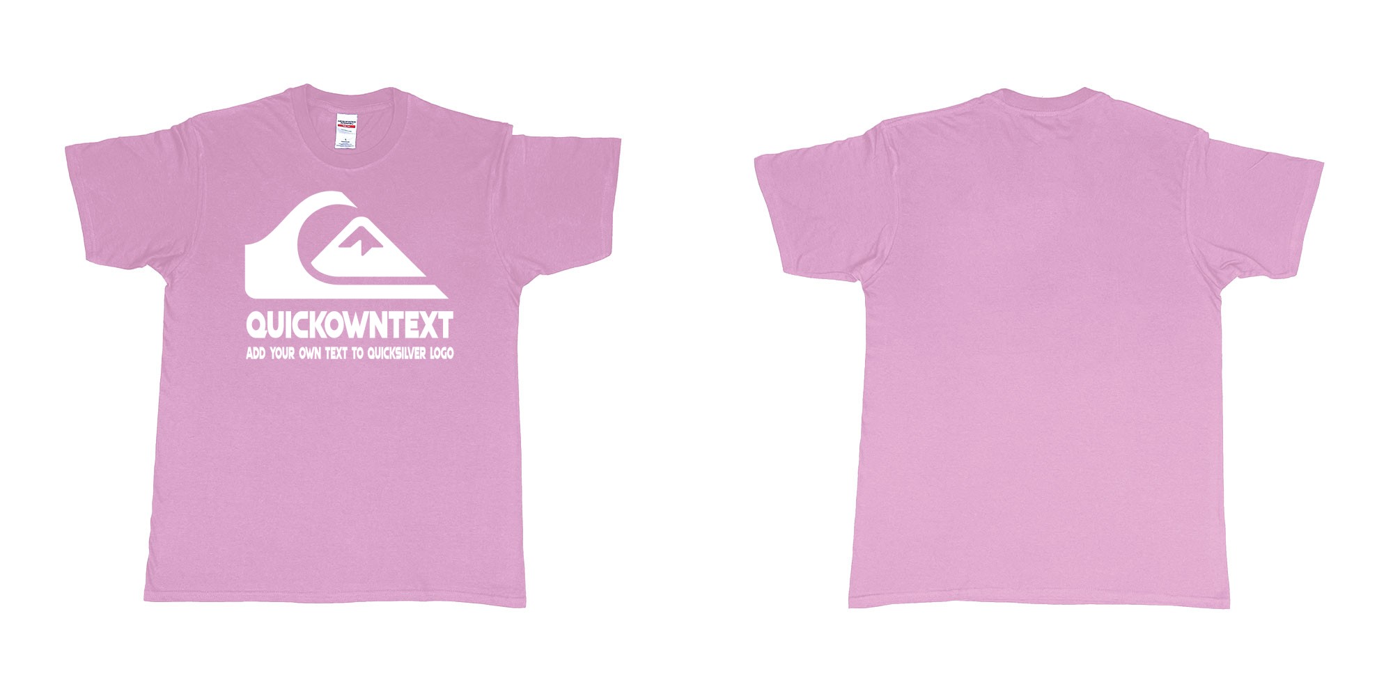 Custom tshirt design quiksilver bali surf logo wave add own text printing in fabric color light-pink choice your own text made in Bali by The Pirate Way