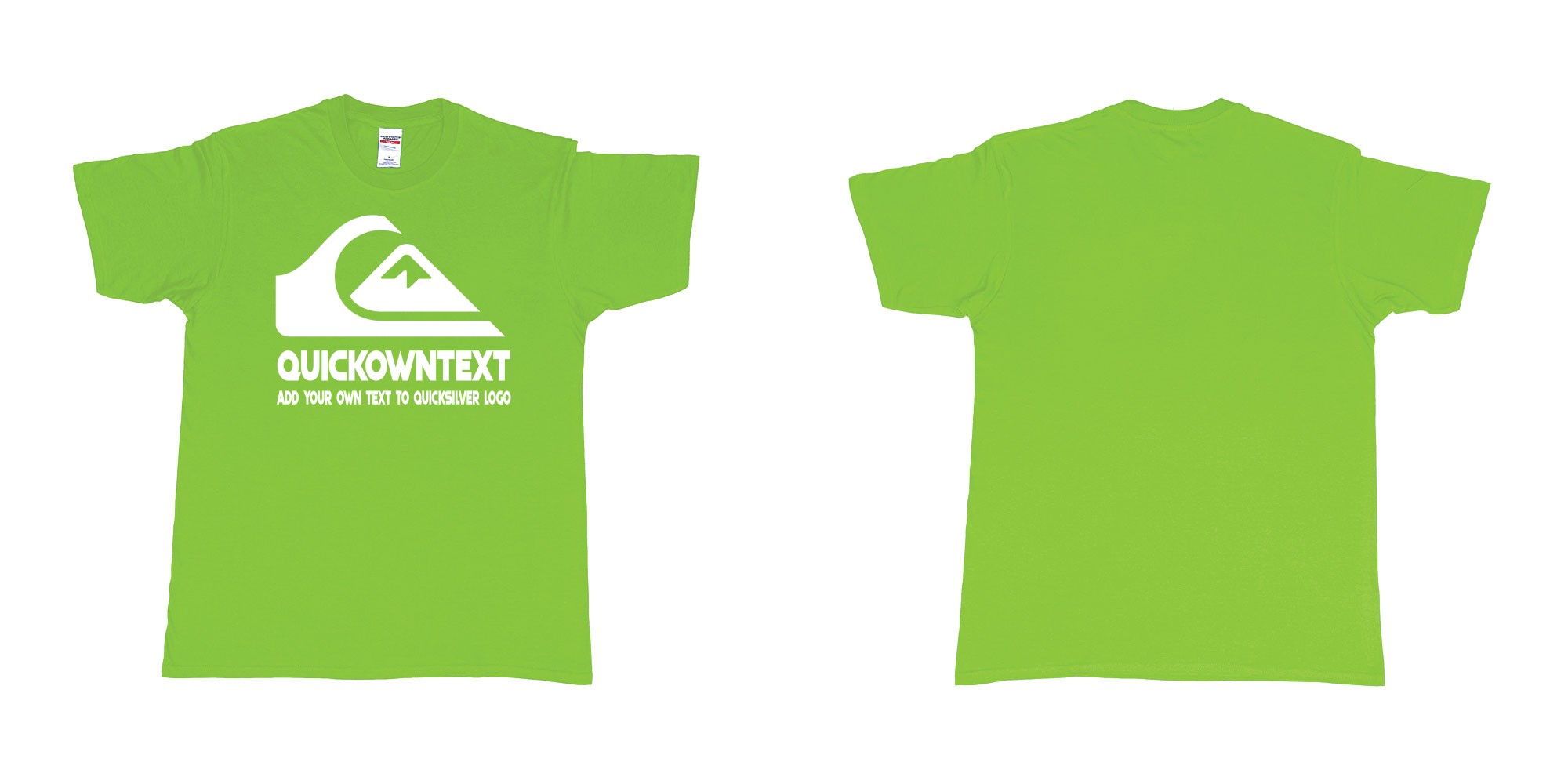 Custom tshirt design quiksilver bali surf logo wave add own text printing in fabric color lime choice your own text made in Bali by The Pirate Way