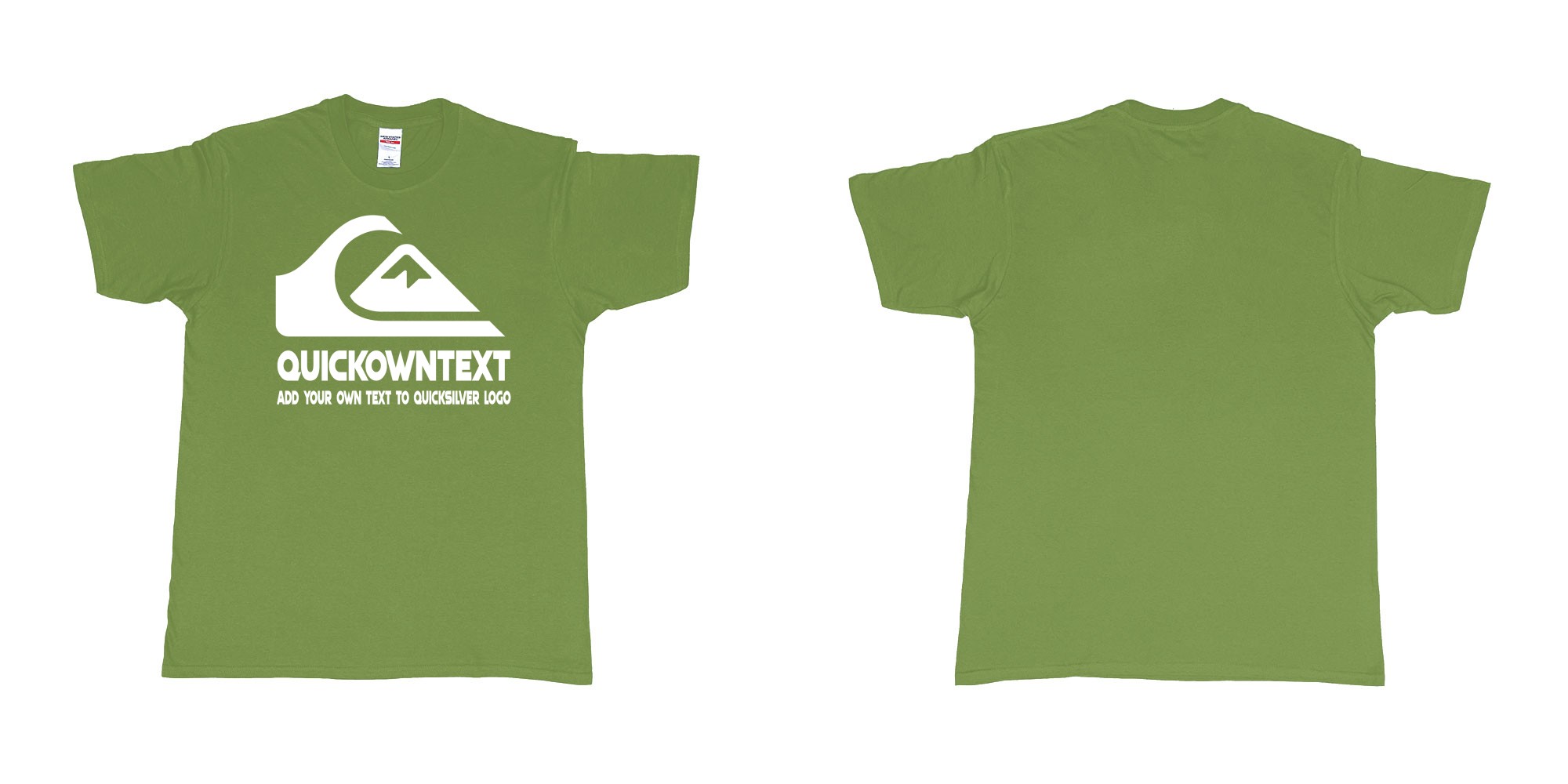 Custom tshirt design quiksilver bali surf logo wave add own text printing in fabric color military-green choice your own text made in Bali by The Pirate Way
