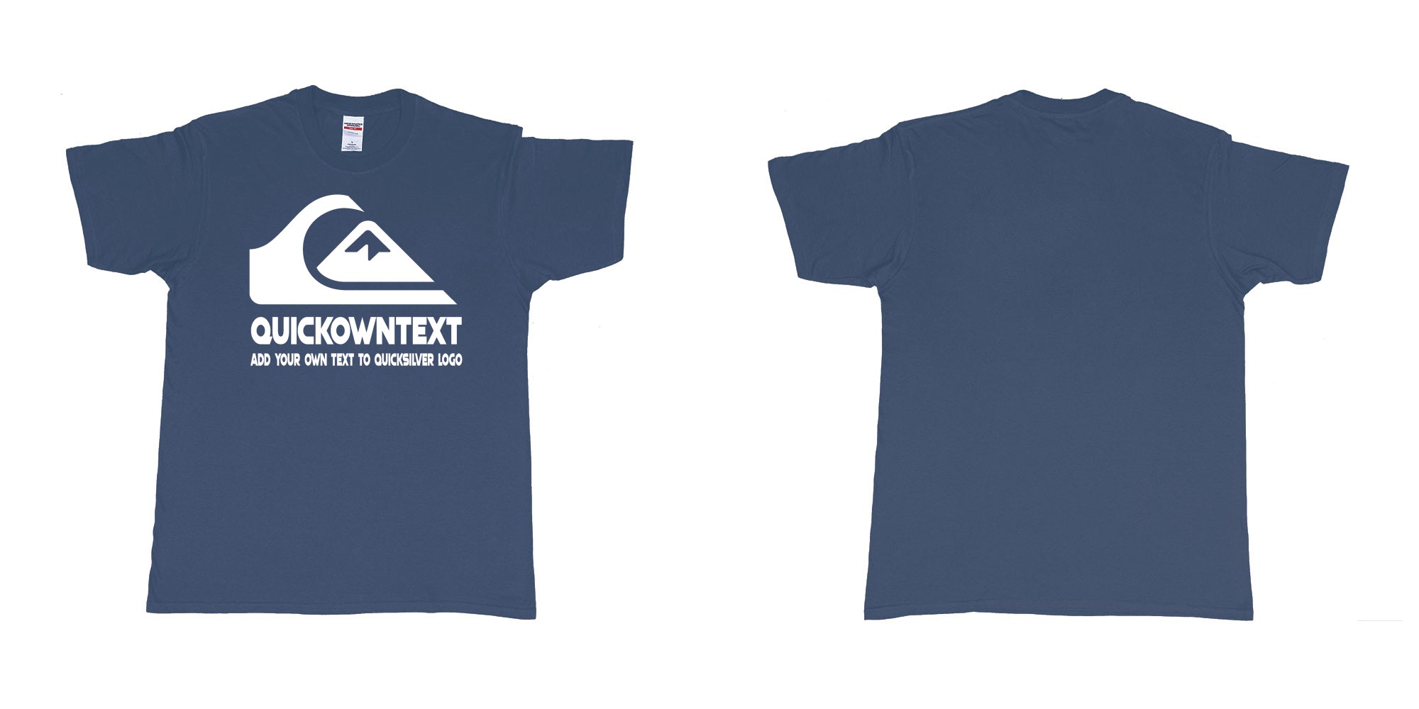 Custom tshirt design quiksilver bali surf logo wave add own text printing in fabric color navy choice your own text made in Bali by The Pirate Way
