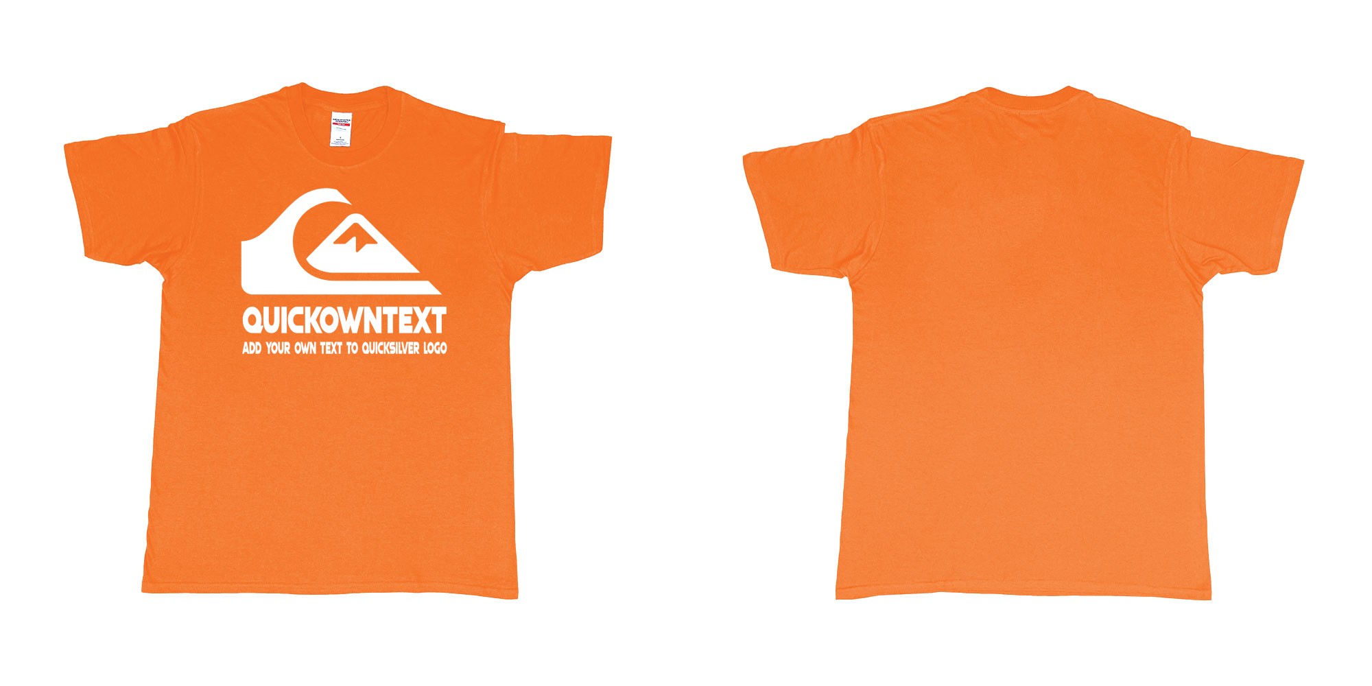 Custom tshirt design quiksilver bali surf logo wave add own text printing in fabric color orange choice your own text made in Bali by The Pirate Way
