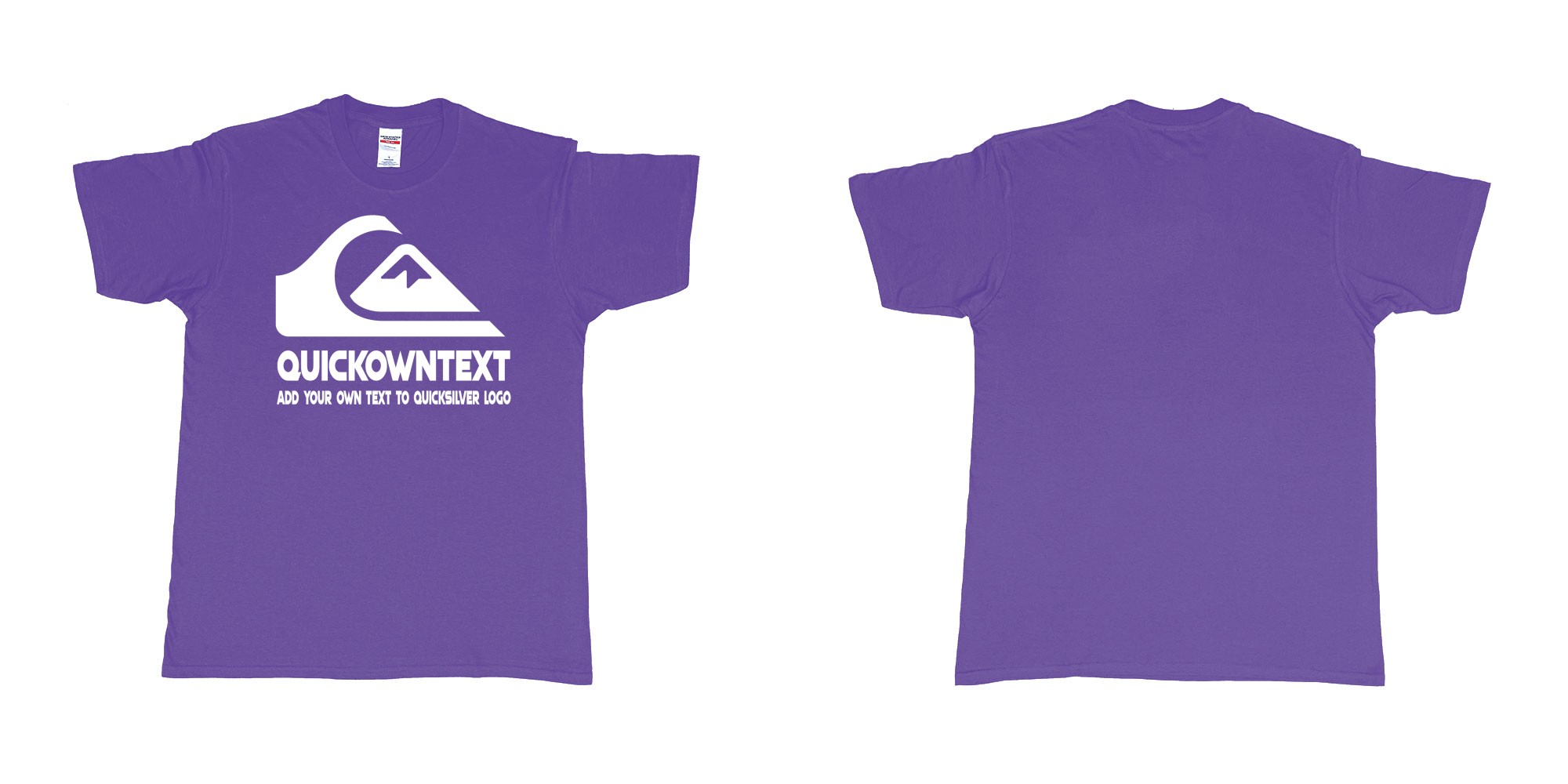 Custom tshirt design quiksilver bali surf logo wave add own text printing in fabric color purple choice your own text made in Bali by The Pirate Way
