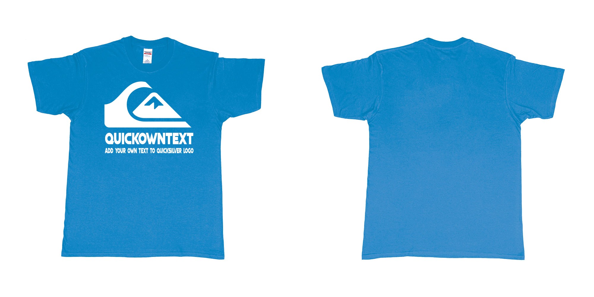 Custom tshirt design quiksilver bali surf logo wave add own text printing in fabric color sapphire choice your own text made in Bali by The Pirate Way